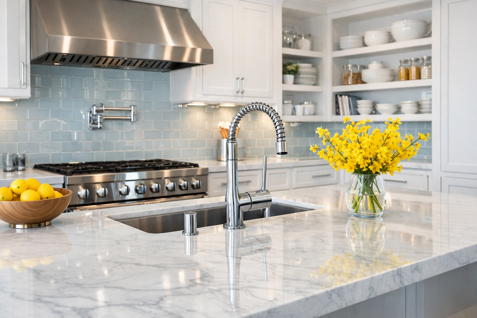 Luxury West Cambridge kitchen featuring deep cleaning services by professional house cleaning Cambridge MA experts.