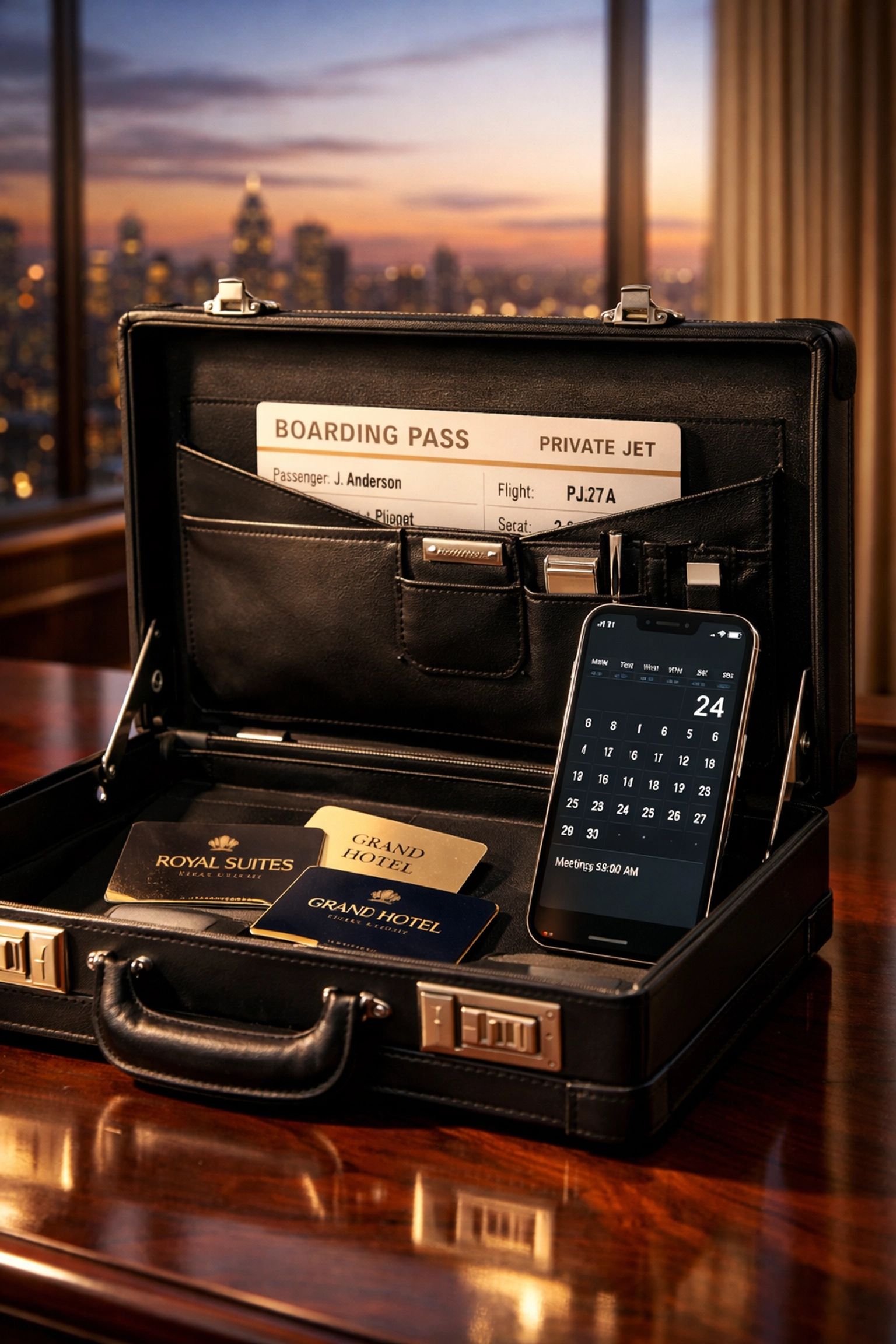 NEWSLETTER: Stop Scrambling for Super Bowl Reservations – The Proven 48-Hour Framework for Executive Comfort, Security, and Deal-Closing Networking Executive travel essentials for Super Bowl planning including briefcase and hotel reservations