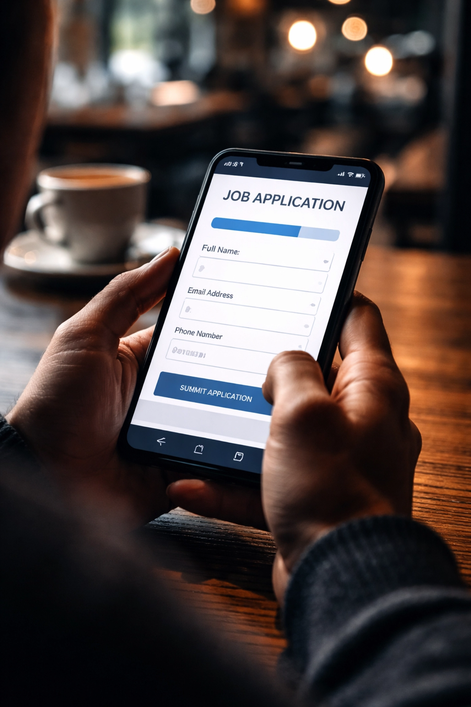 Close-up of a smartphone displaying a police job application interface, highlighting mobile-friendly recruitment