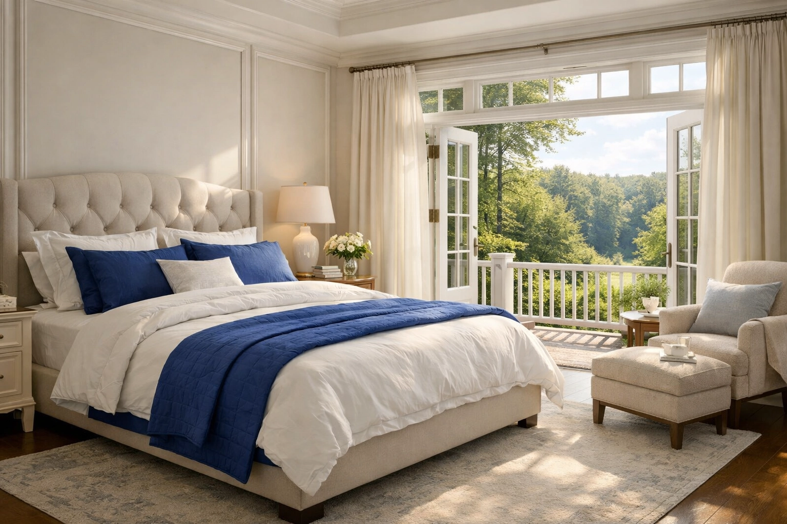 Tranquil Foxborough master bedroom with fresh linens, showcasing professional cleaning results.