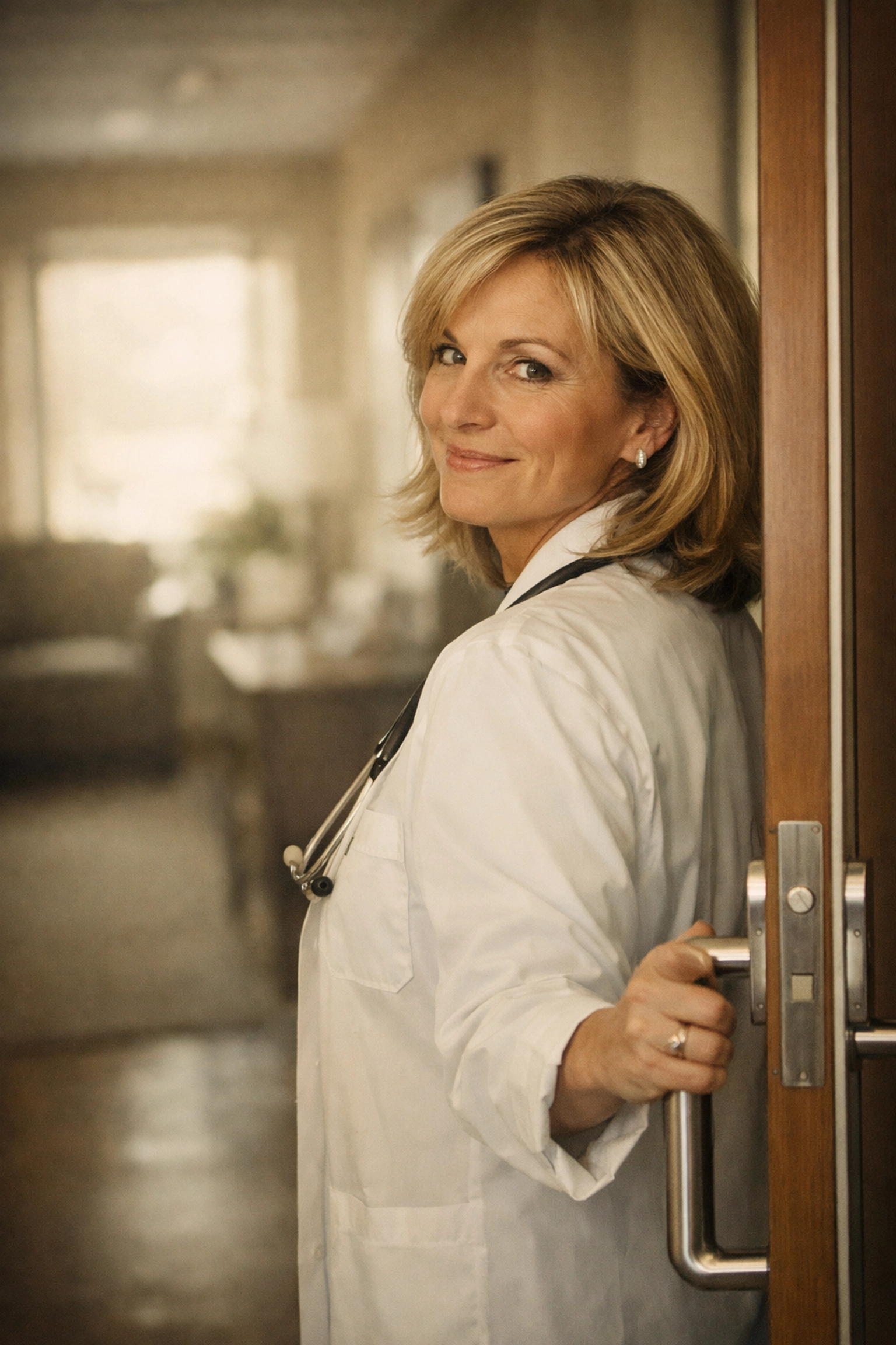 Healthcare practice owner setting boundaries by leaving office for better work-life balance