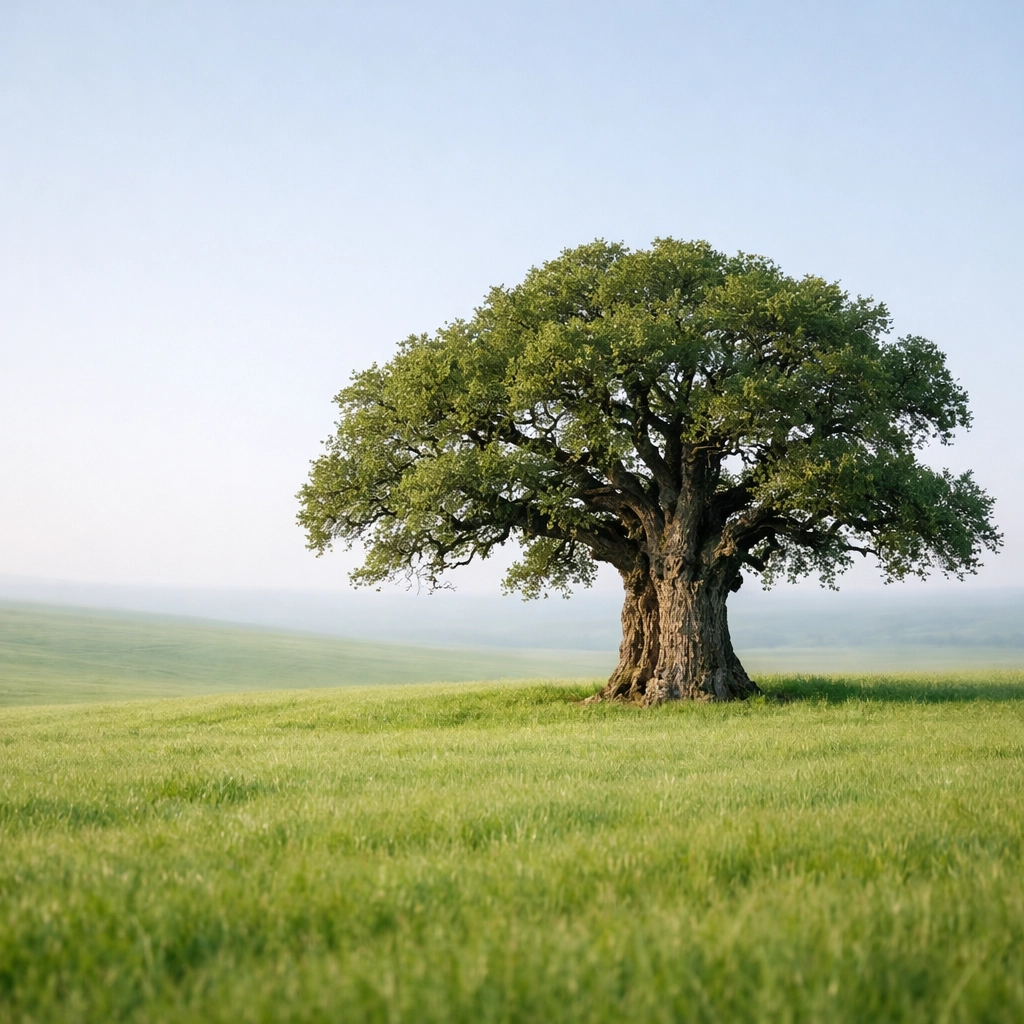 Clean landscape photography composition featuring a lone tree in a meadow with no distractions.