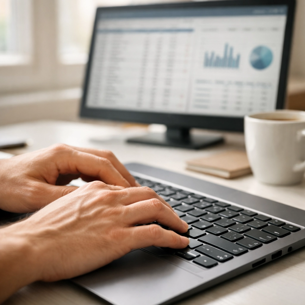 Tax preparer working on returns using efficient digital workflow systems