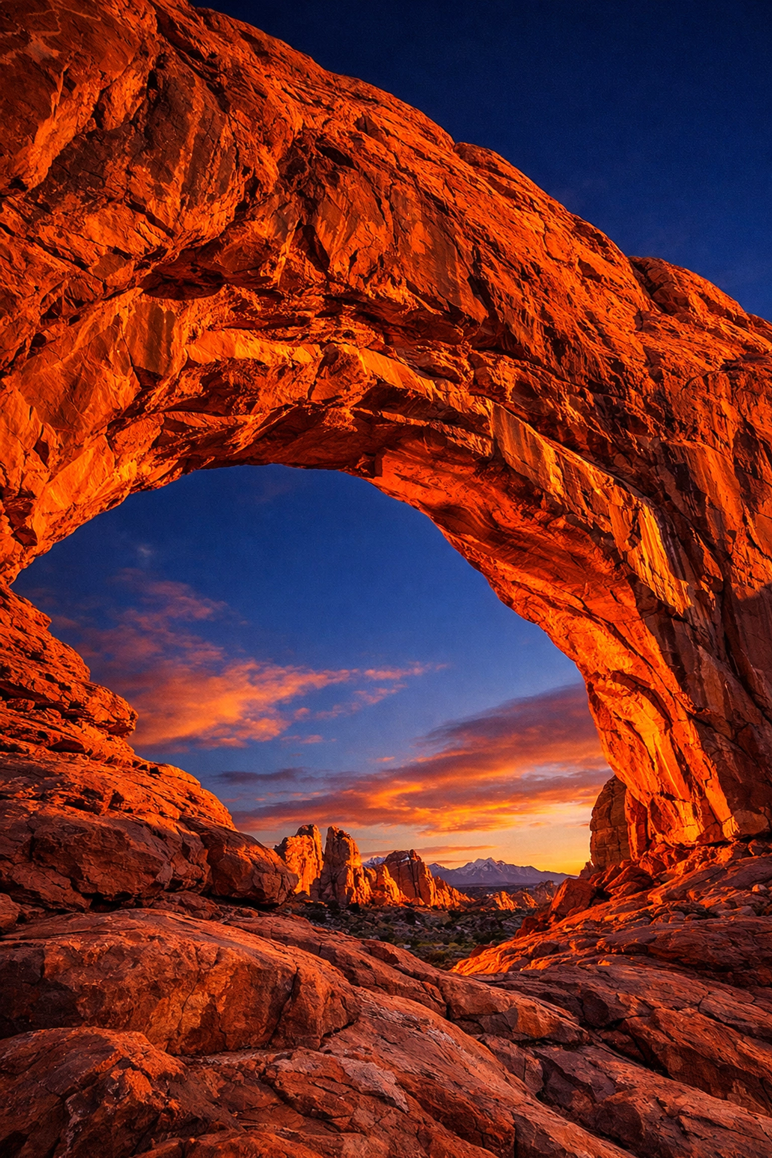 Massive sandstone arch in Utah glowing at sunset, representing one of the best photography locations in the USA.