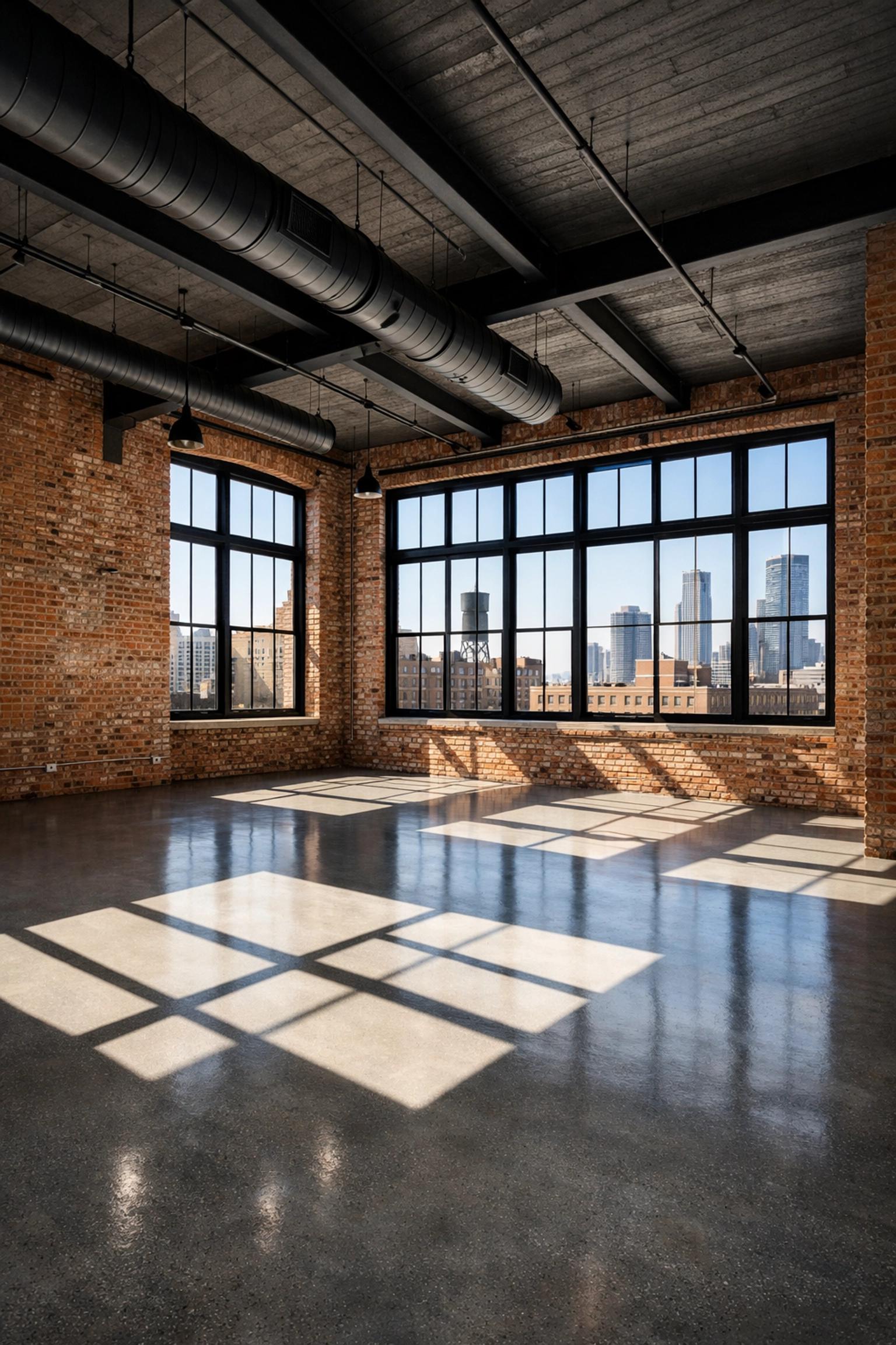Spacious industrial Chicago loft with clean floors ready for immediate occupancy.