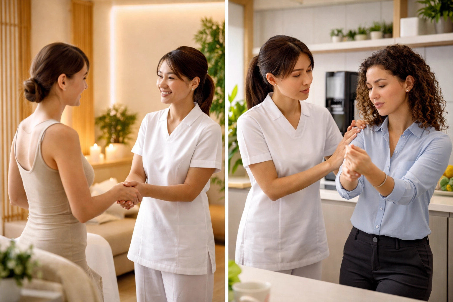 Business owner with client and employee illustrating why you need both general liability and workers comp