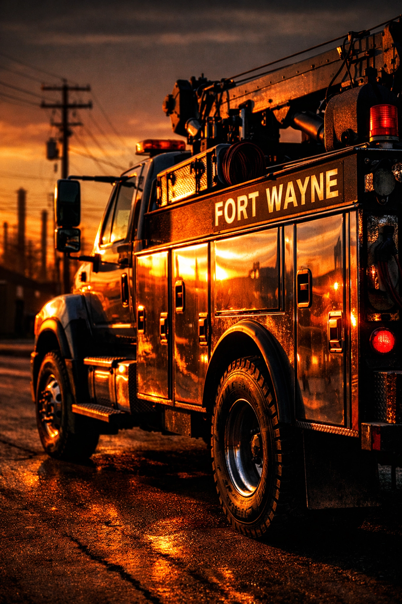 Local service truck for porta potty rental in Fort Wayne providing fast delivery to construction sites.