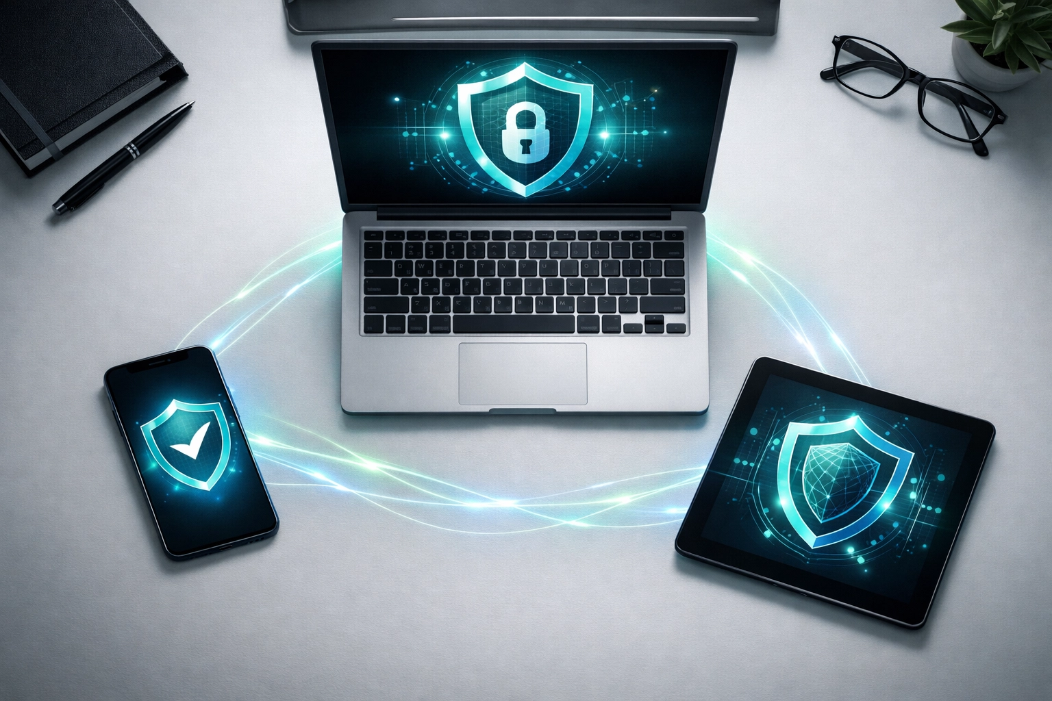 Multi-device cybersecurity protection with layered defense for small businesses