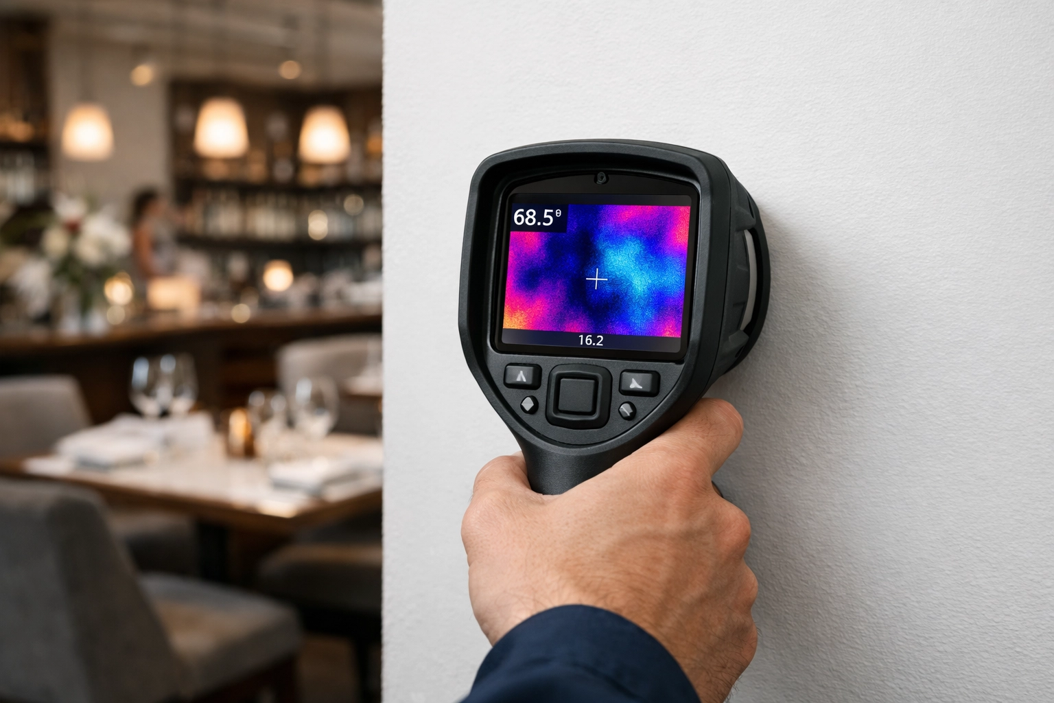 Using thermal imaging to identify hidden moisture under Florida restaurant insurance guidelines.