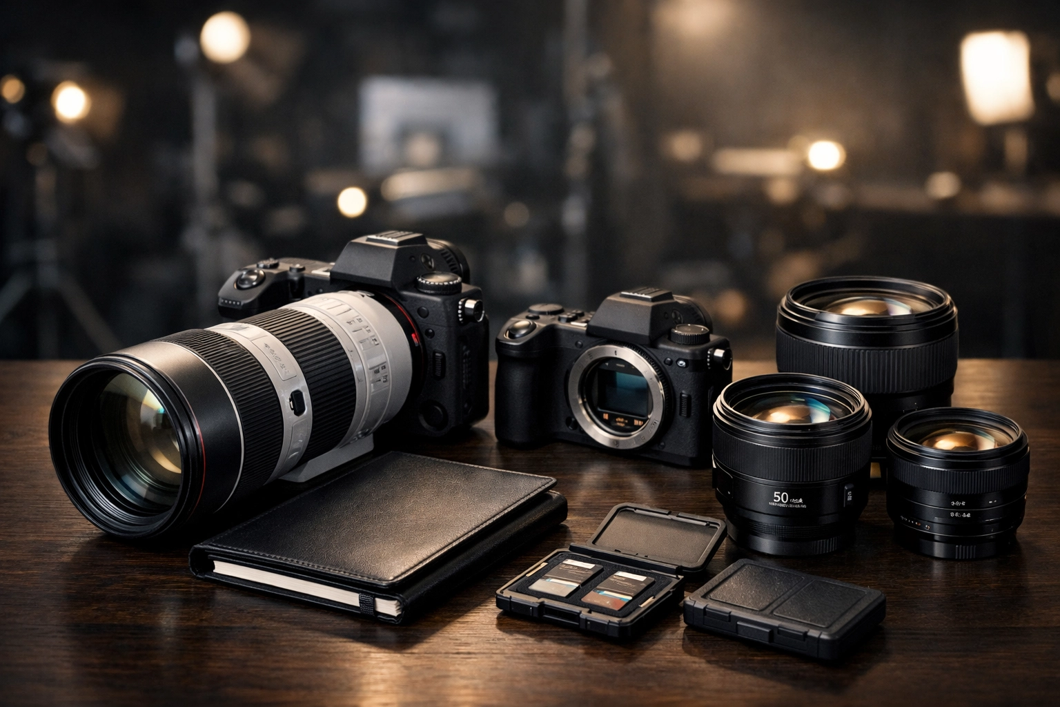 Professional camera gear and lenses used by a corporate event photographer for Miami events.