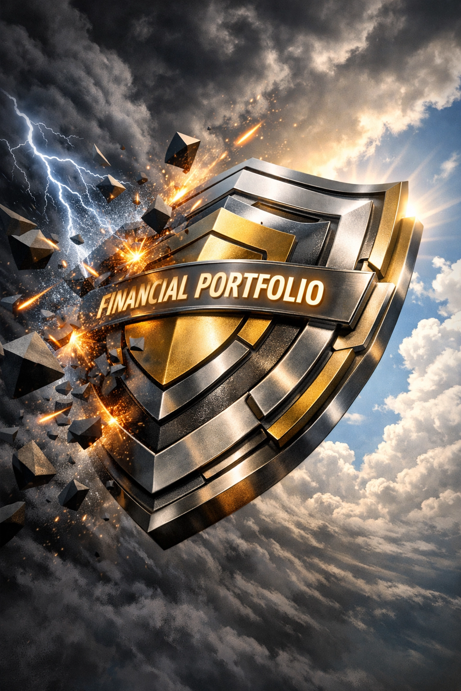 Portfolio protection shield deflecting market risks through institutional hedging strategies