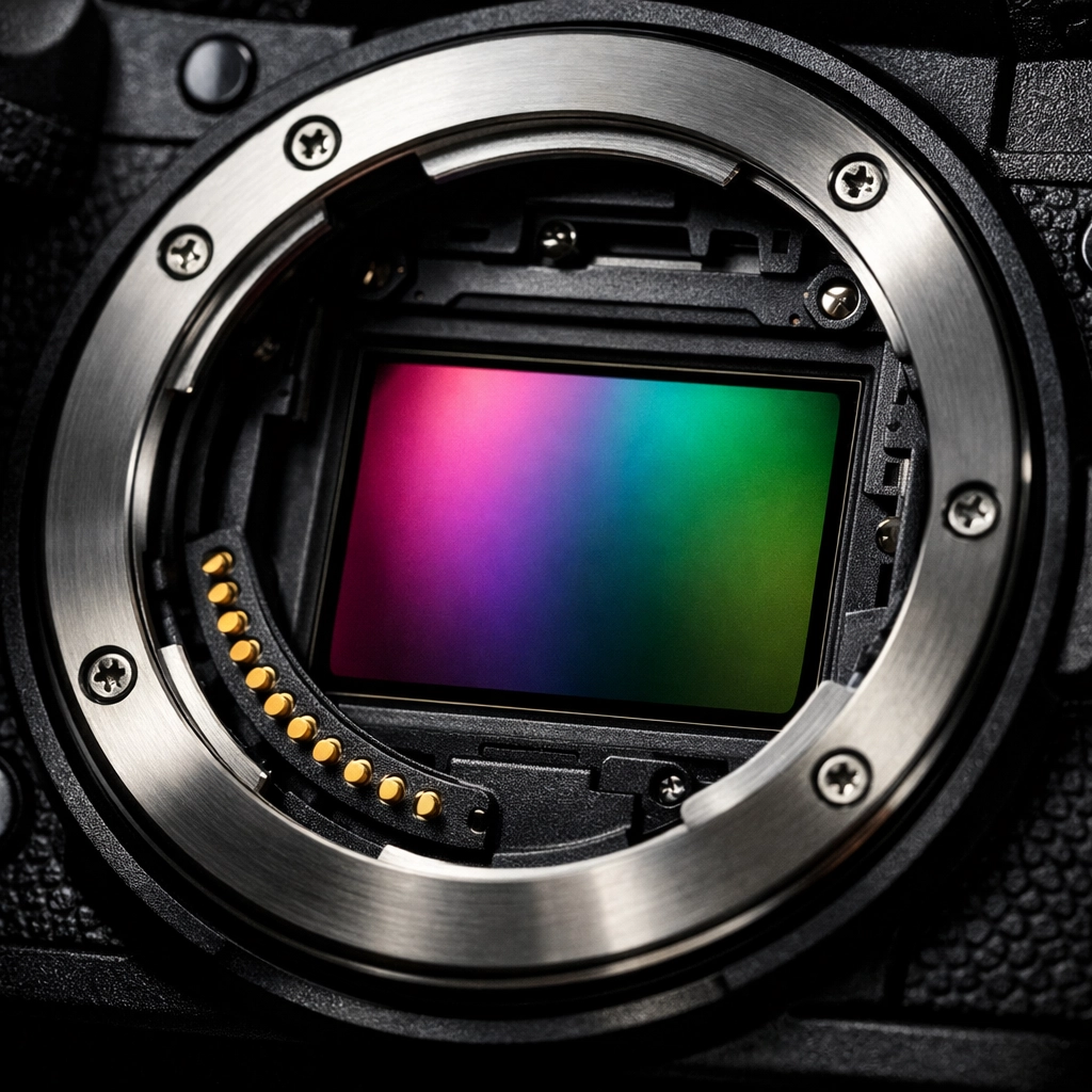 Macro view of a sensor and lens mount found in the best mirrorless cameras for professional photography.