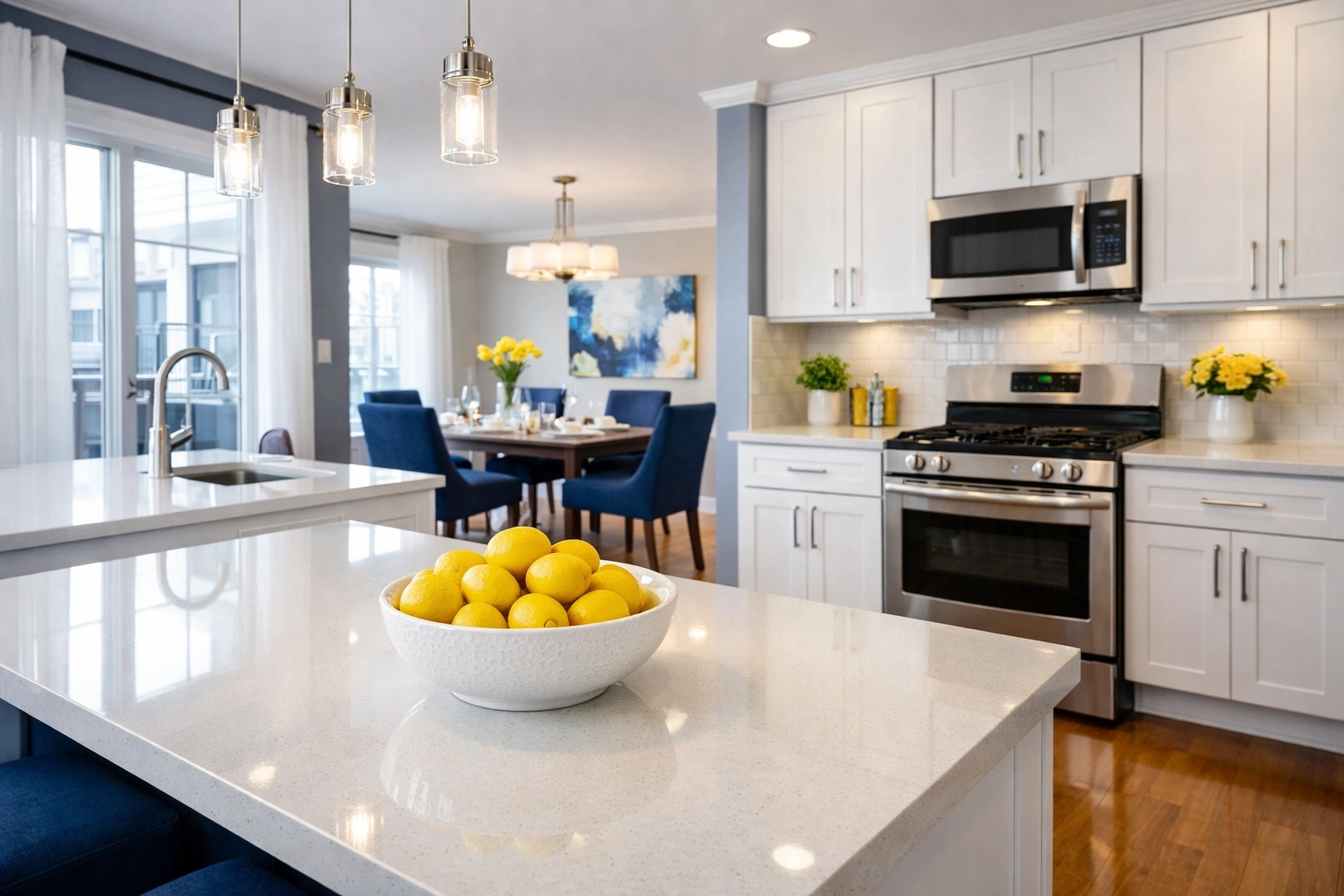 Spotless modern kitchen in a Clark University area apartment after a professional move-out deep clean.