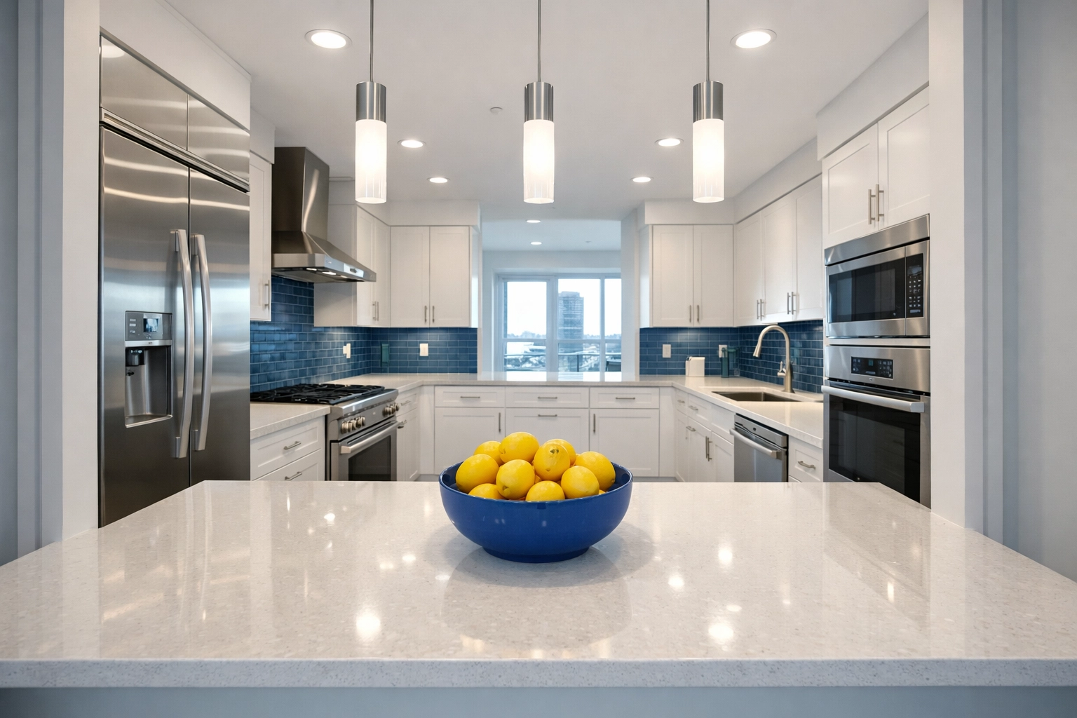 Sanitized modern kitchen in a Boston Seaport condo ready for move-in cleaning in Boston services.