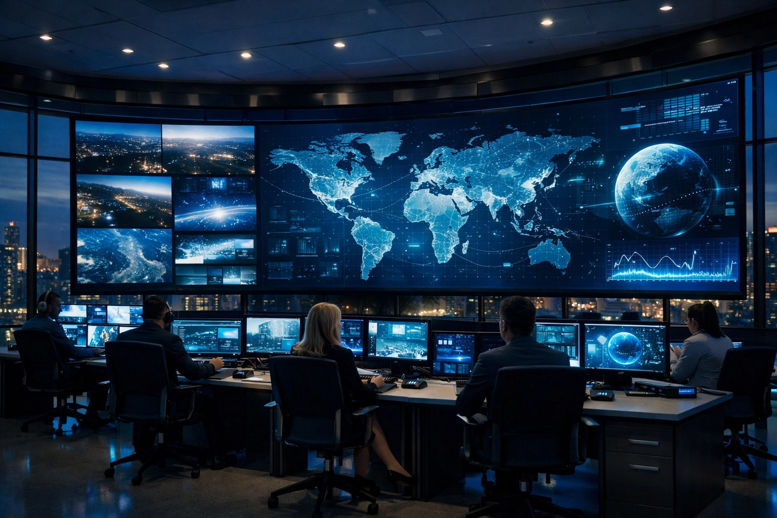 Modern media operations center representing Dakdan Worldwide’s strategic $6.7 billion media asset network.