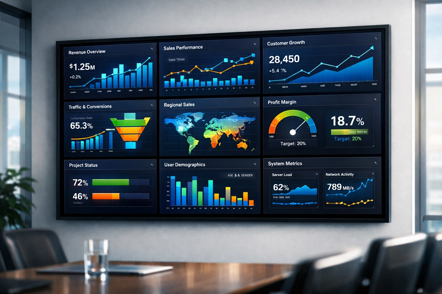 Real-time executive dashboard displaying ten workforce readiness metrics for Fortune 100 companies