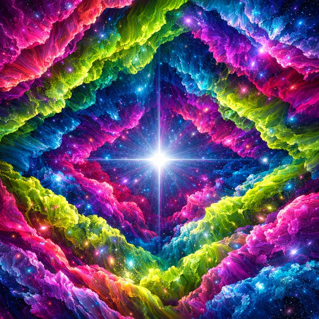 Vibrant fractal patterns around a still center point showing inner equilibrium and how to heal myself.