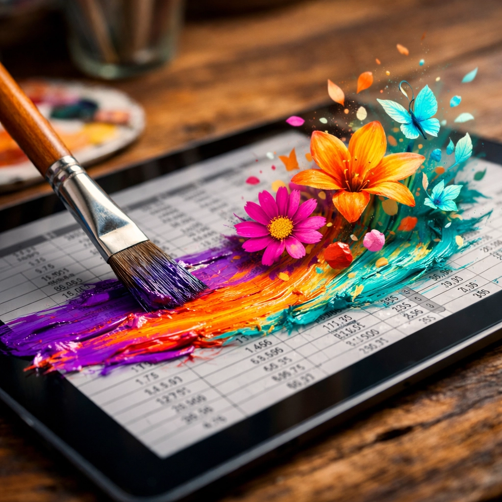 Digital tablet data being painted, showing the human strategy behind social media marketing services.