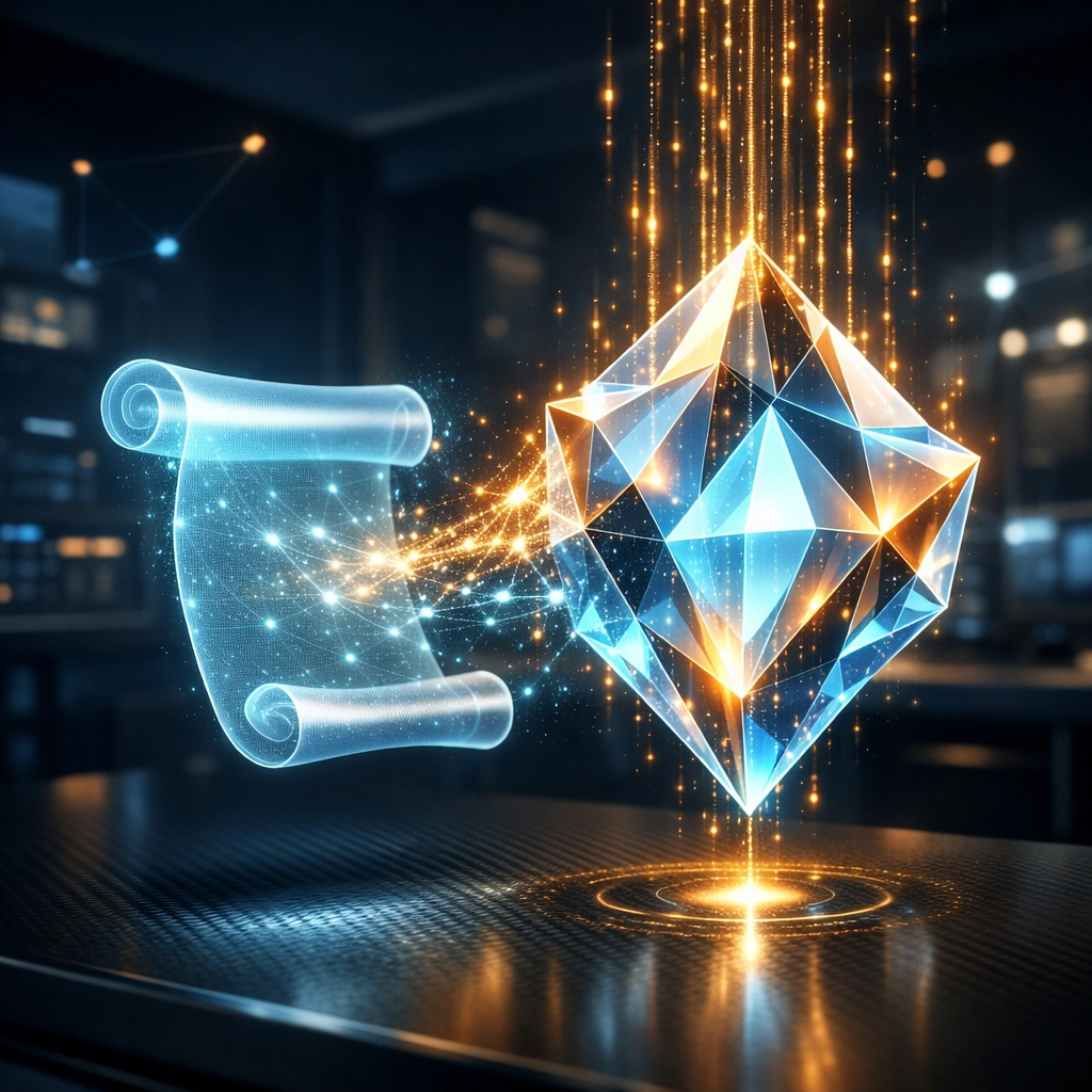 Secure NFT receipt crystal displaying Larecoin blockchain transaction data for Metaverse shoppers and enterprises.