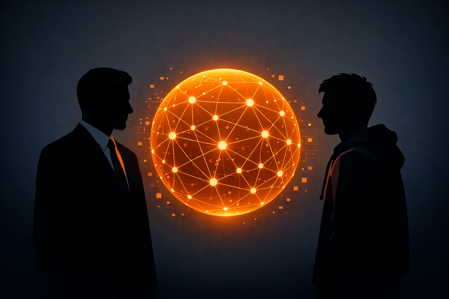 Silhouettes of a business leader and developer collaborating on a tailored web solution for strategic growth.