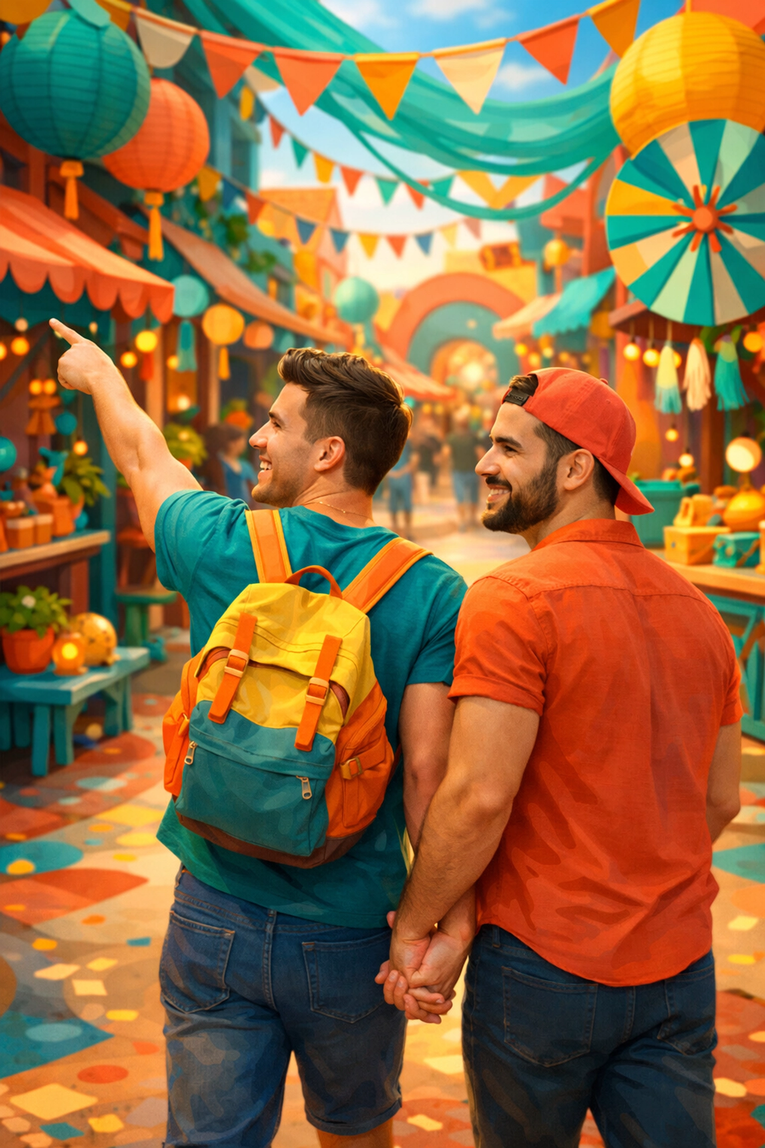 Two men holding hands exploring together breaking routine to maintain relationship passion