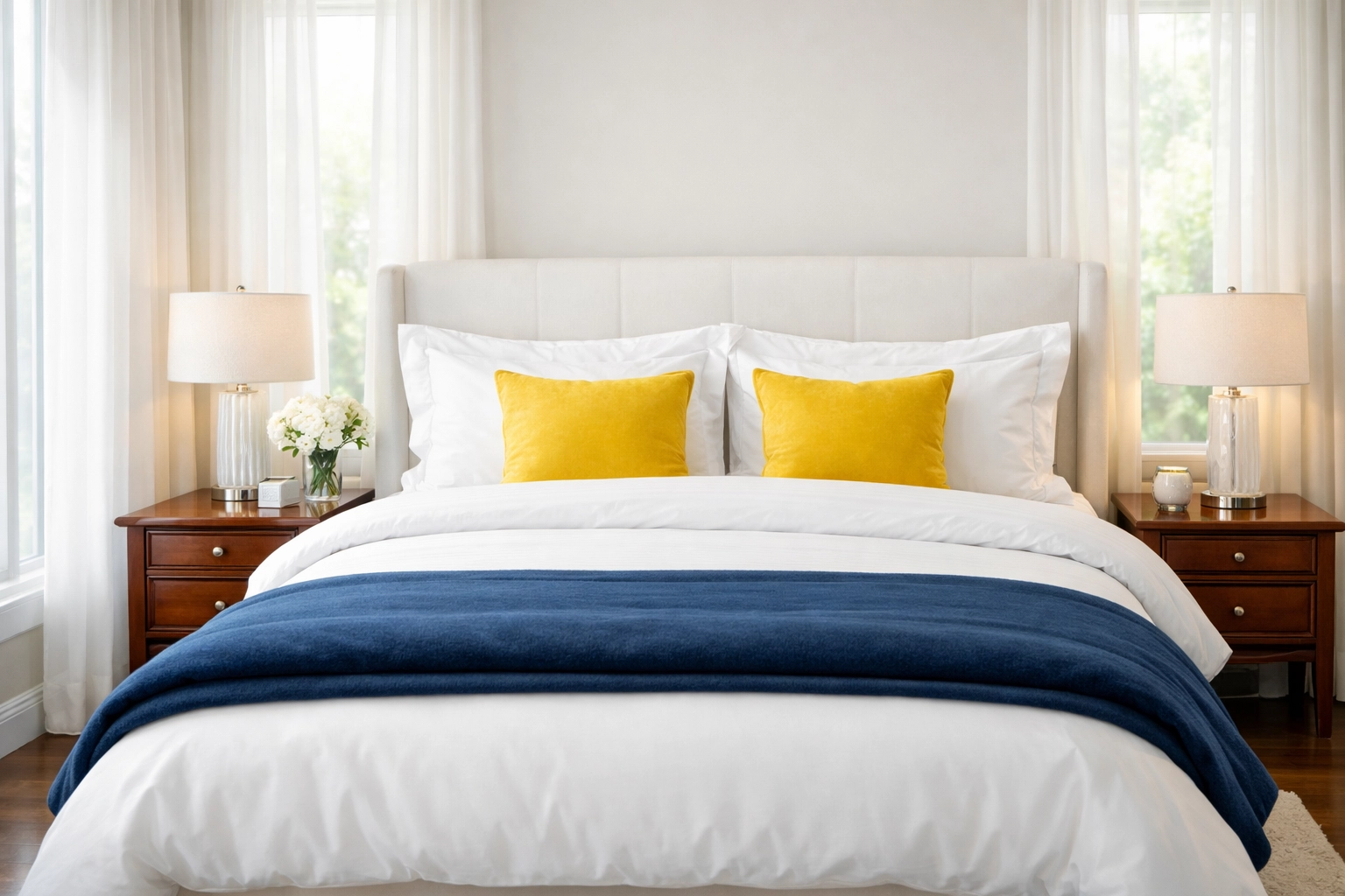 Dust-free master bedroom with fresh linens, showcasing professional house cleaning Ashby MA results.
