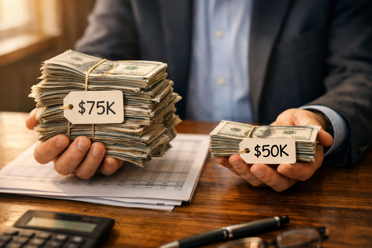 Business owner comparing loan amounts to borrow only what's needed for working capital