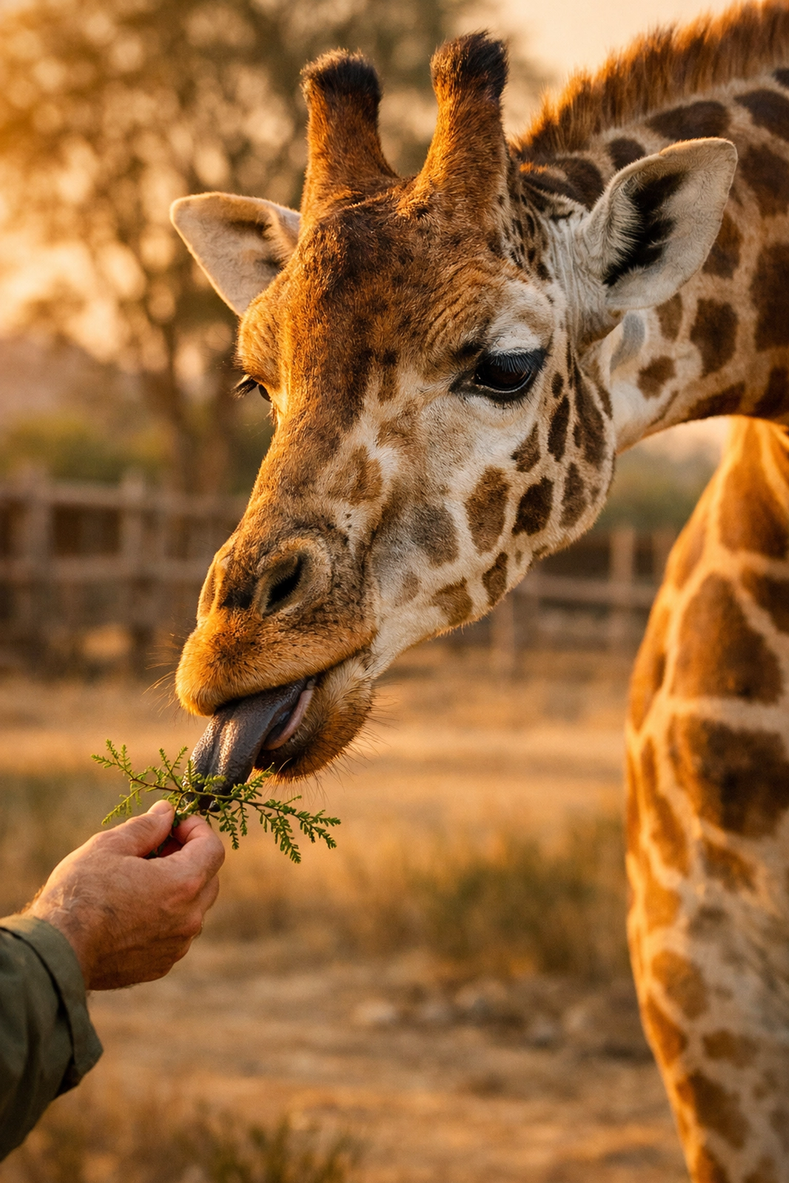 Wildlife specialist feeding a giraffe to demonstrate animal adaptations and care.