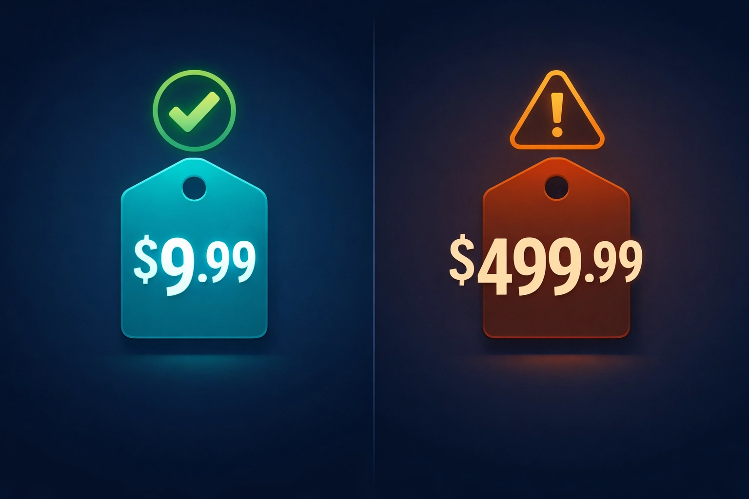 Comparison of accurate product pricing versus incorrect AI-generated price showing hallucination risk