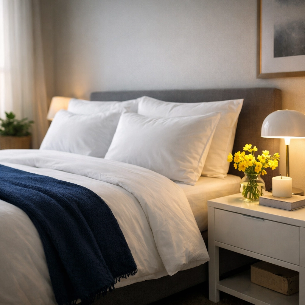 A clean, organized bedroom sanctuary following professional deep cleaning services in Massachusetts.