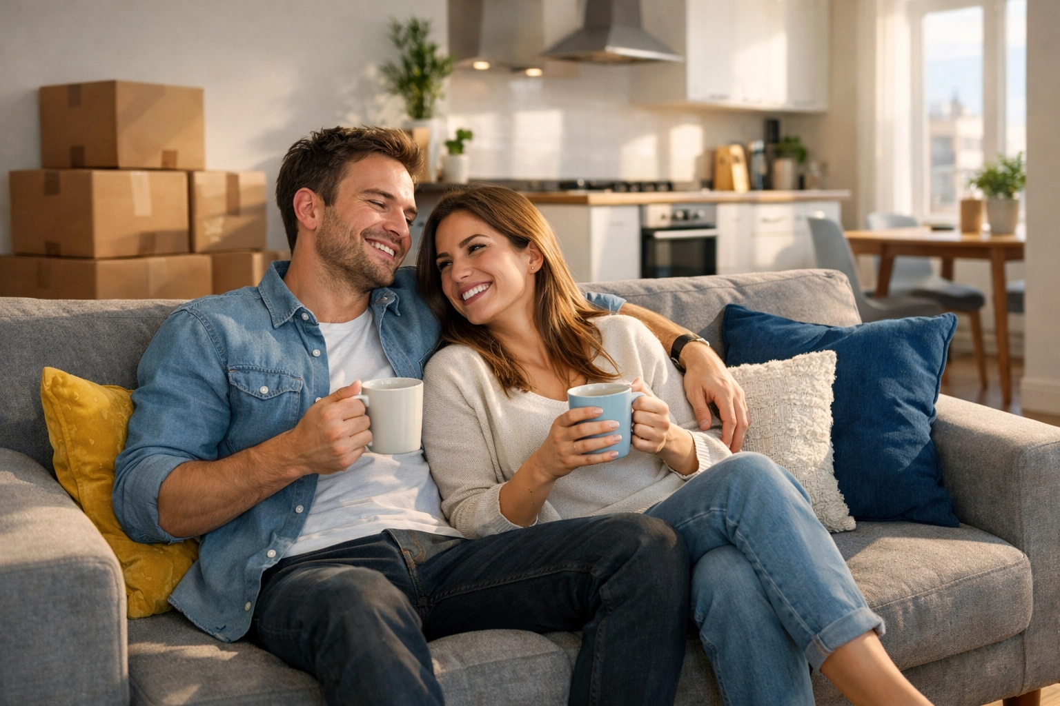 Happy couple in a clean home after Apartment Cleaning Boston and Move-In Cleaning Allston & Brighton.