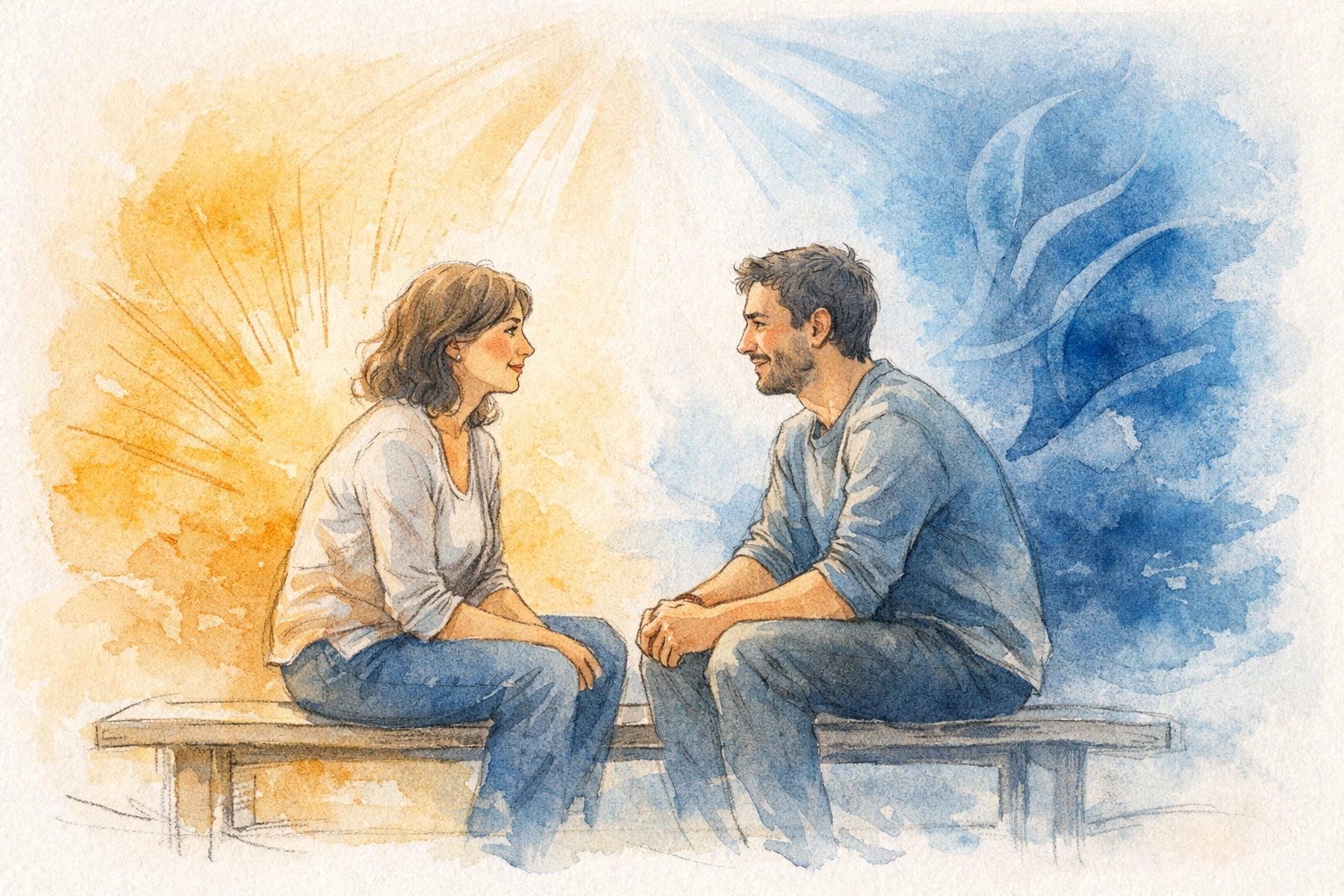 Two people in meaningful conversation showing church family connection