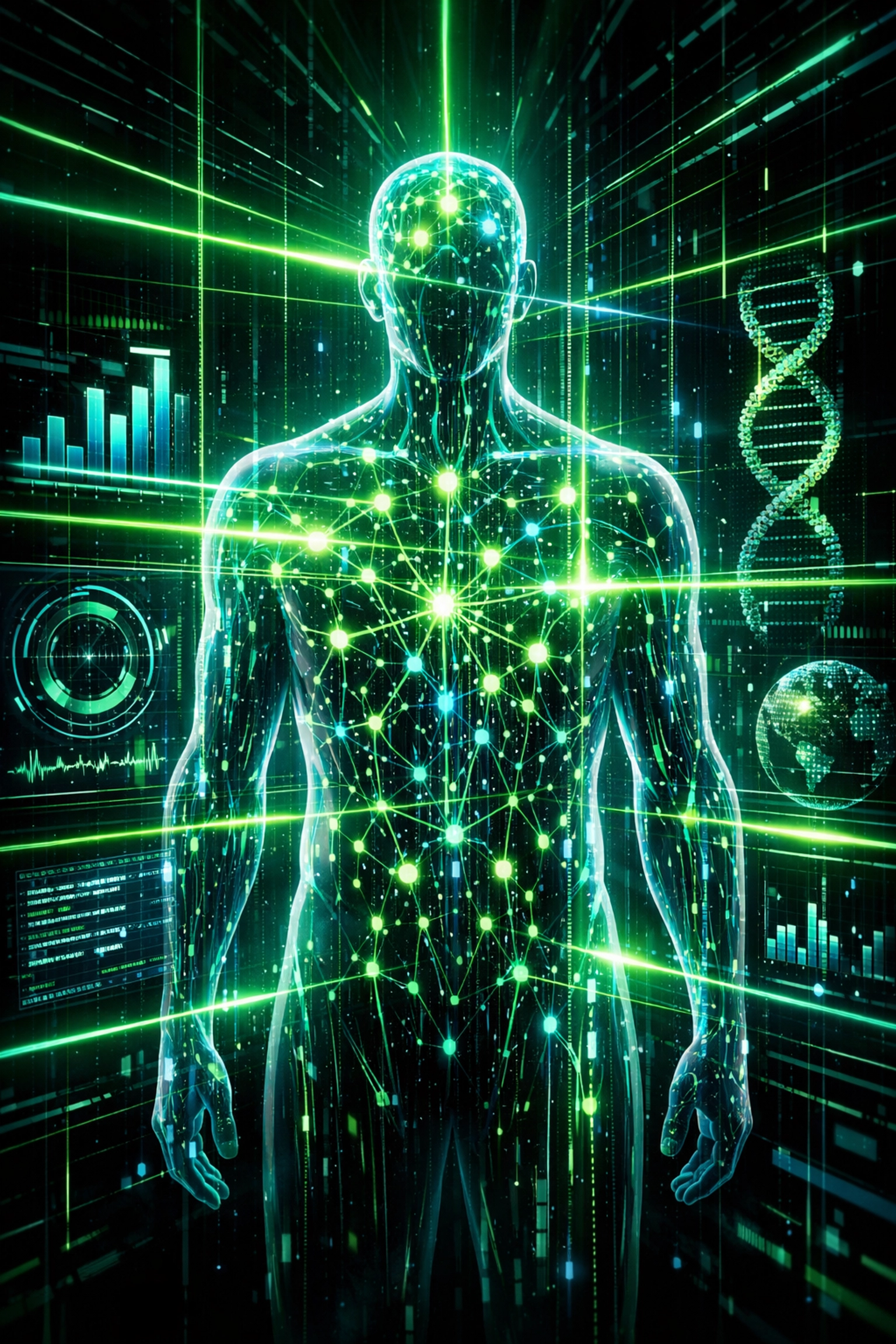 Digital scan of a person representing an AI assessment for industry readiness and skills.