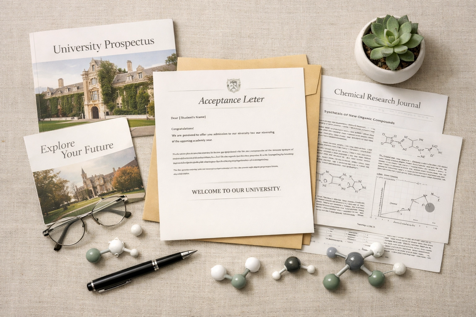 UK university prospectus and chemistry degree application materials on desk