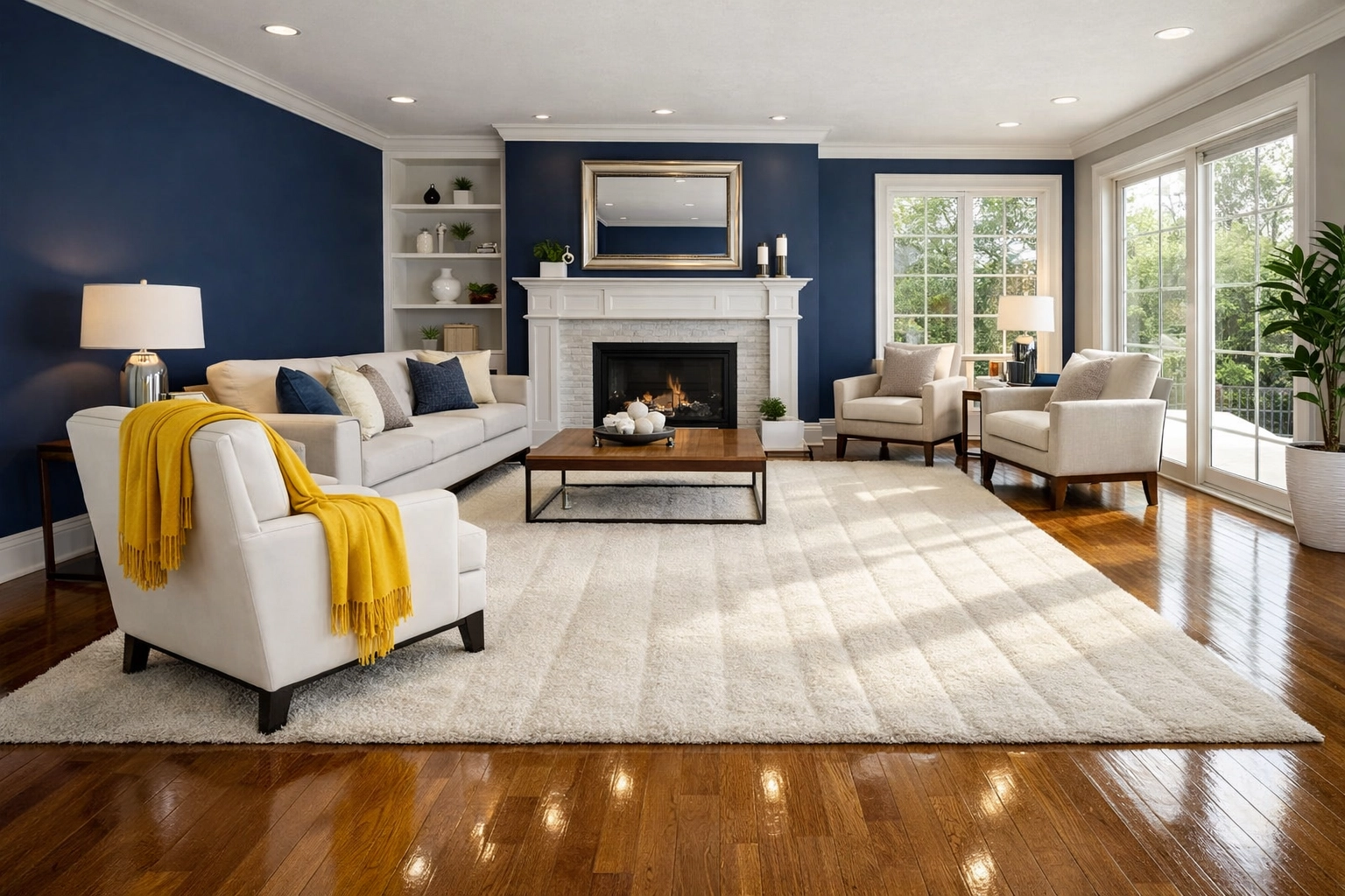 A spotless, sunlit living room showing the results of a professional deep cleaning Framingham MA session.