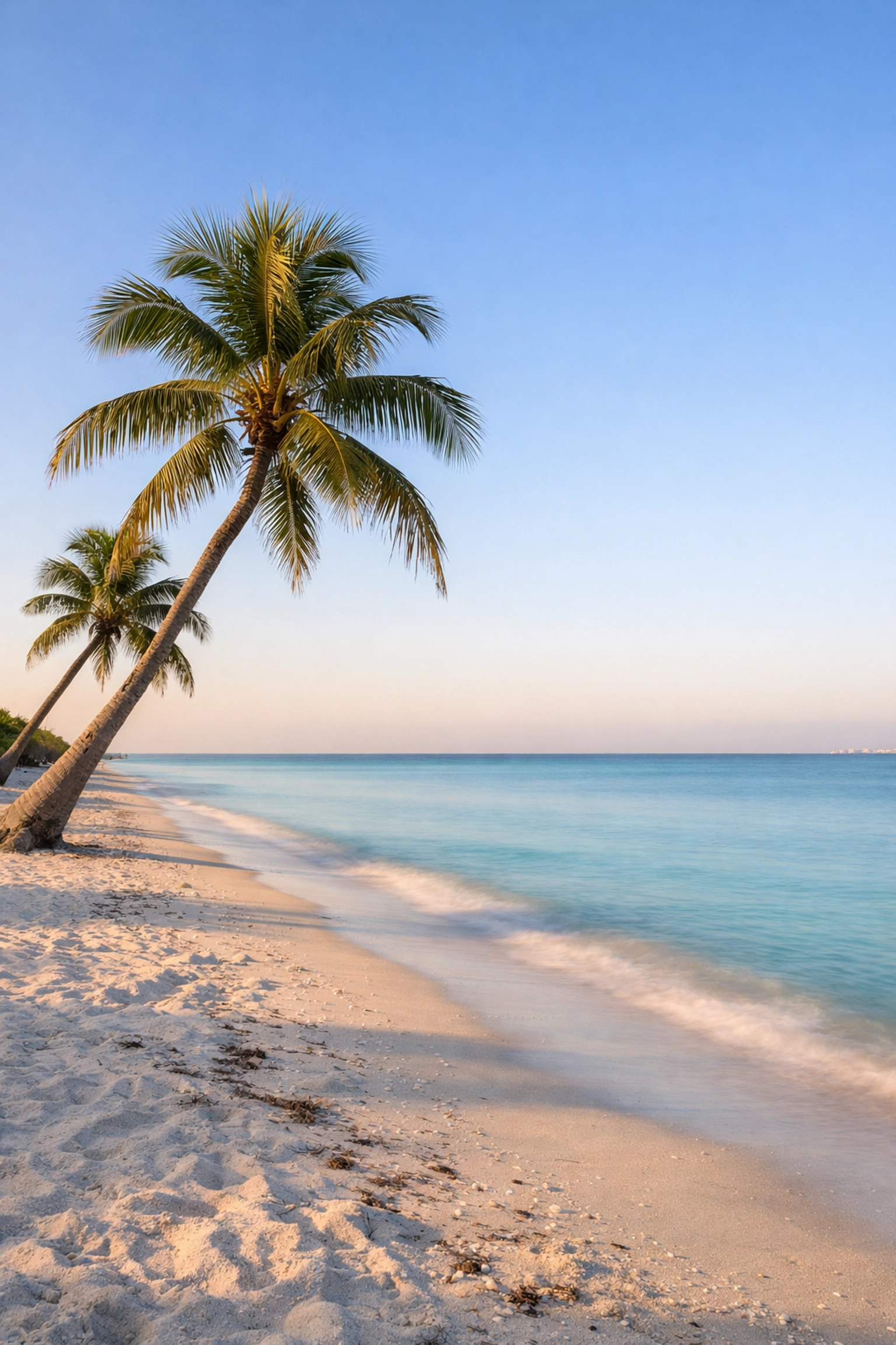 Leaning palm trees at Crandon Park Beach in Key Biscayne, a highlight among the best Miami beaches.