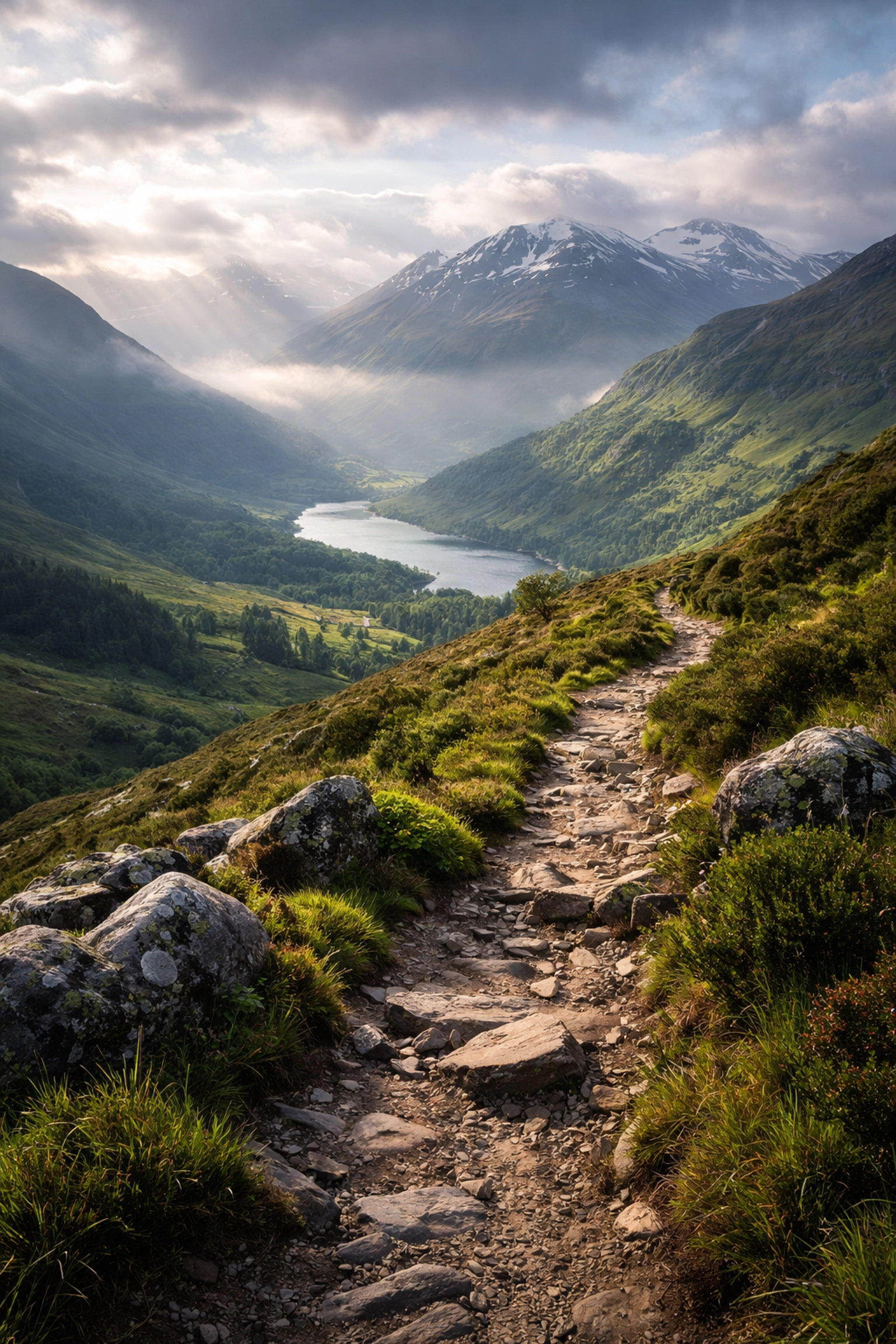 Misty morning on West Highland Way, showing a dramatic Scottish trail for guided hiking adventures.