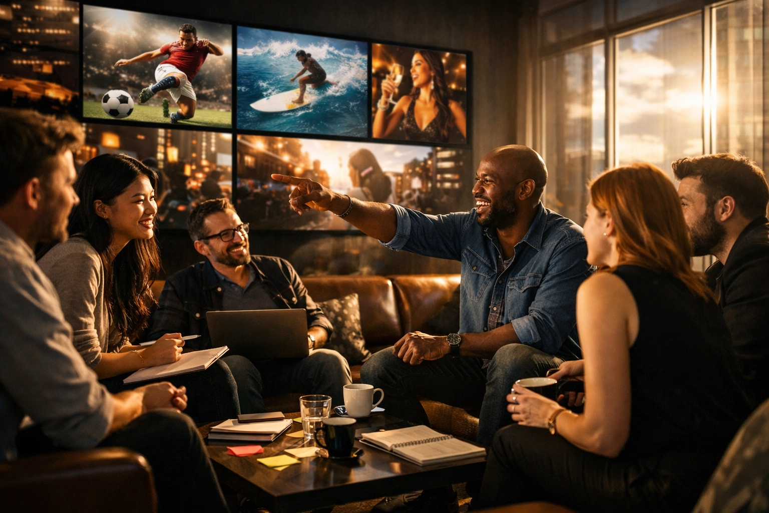 Diverse creative team brainstorming cultural growth strategies for modern sports and entertainment brands.