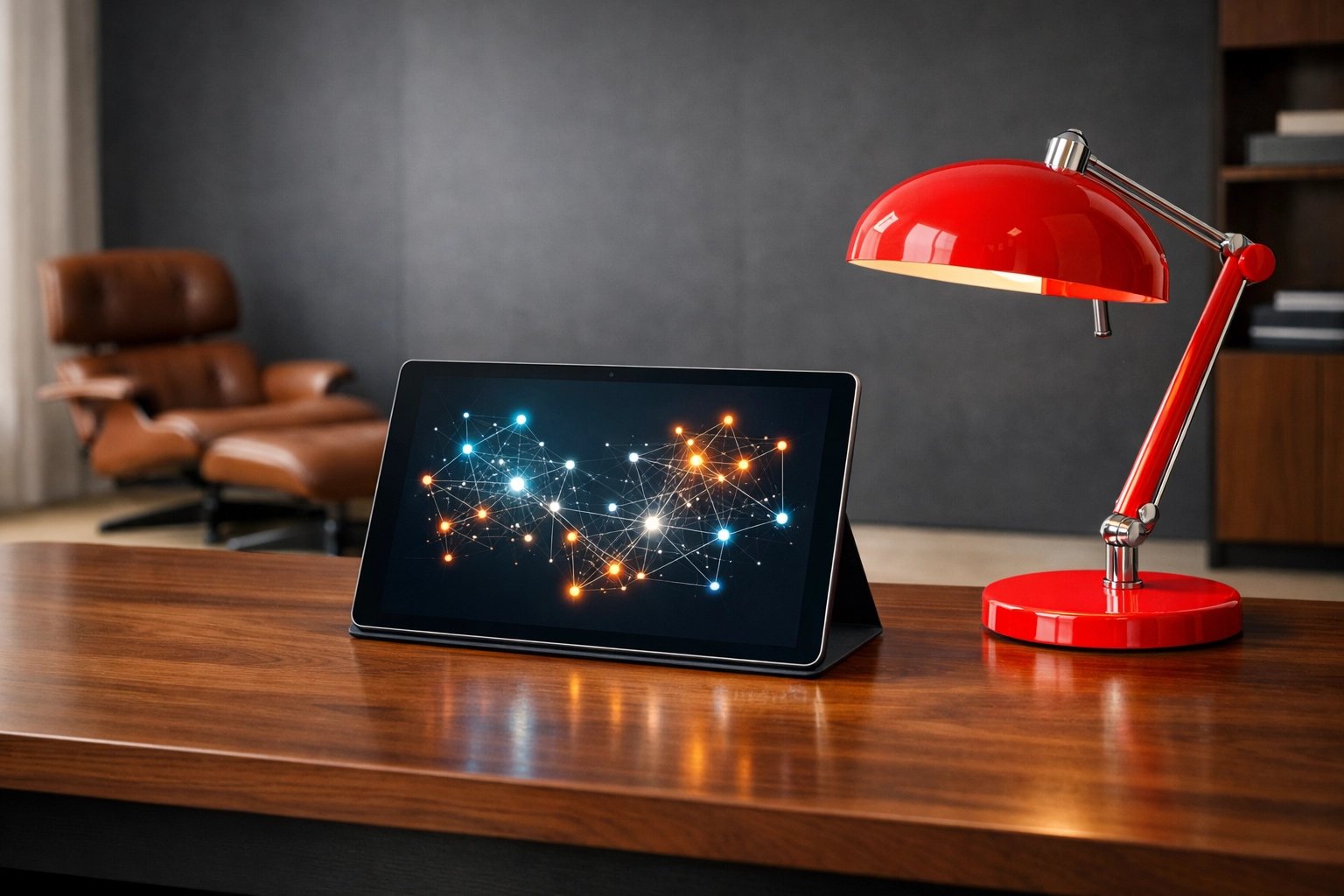 A minimalist workspace with a digital tablet illustrating the technology and systems offered by the best brokerage for new agents.