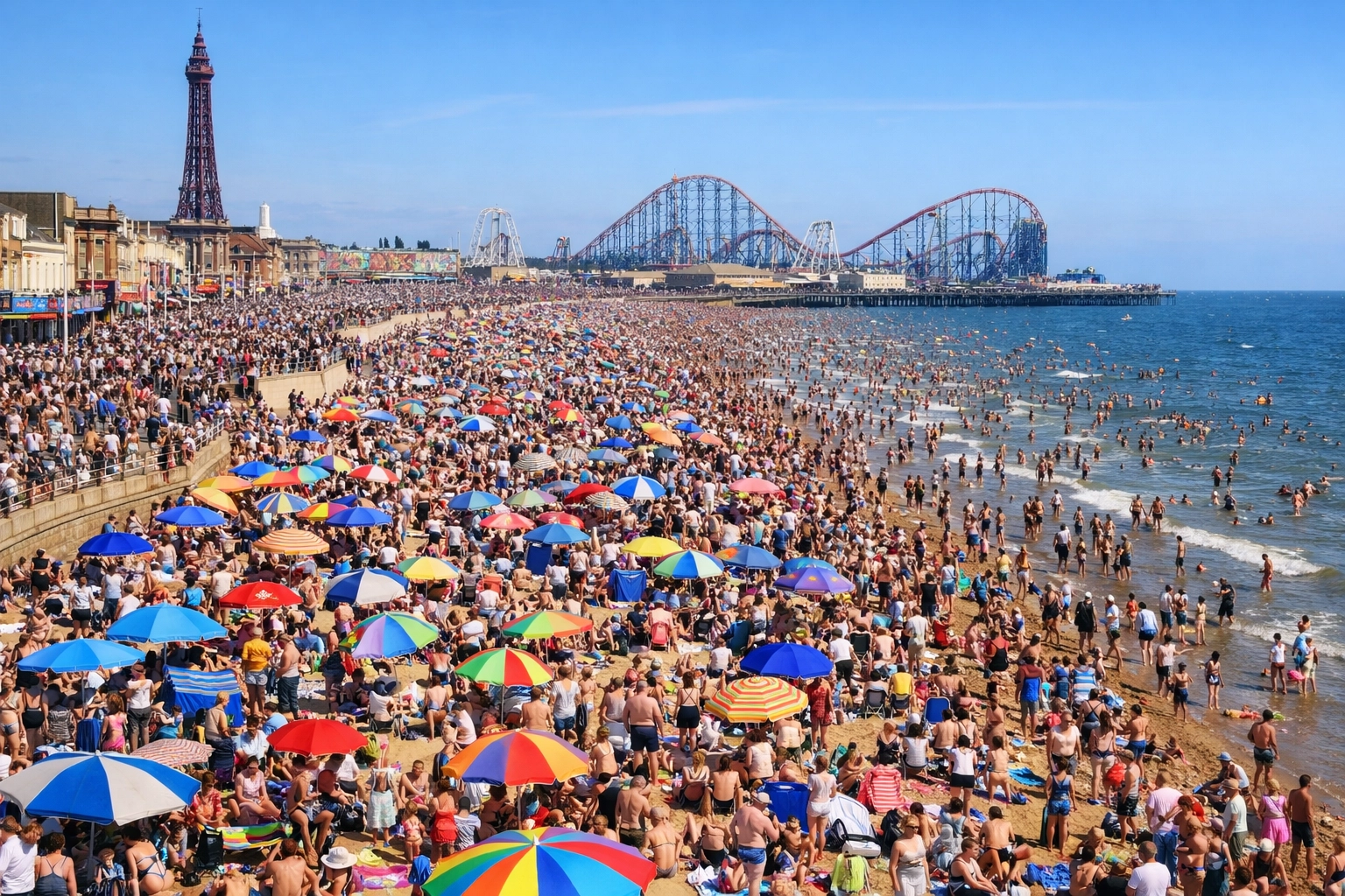 Crowded Blackpool Beach showing tourists and lack of privacy for ash scattering ceremony