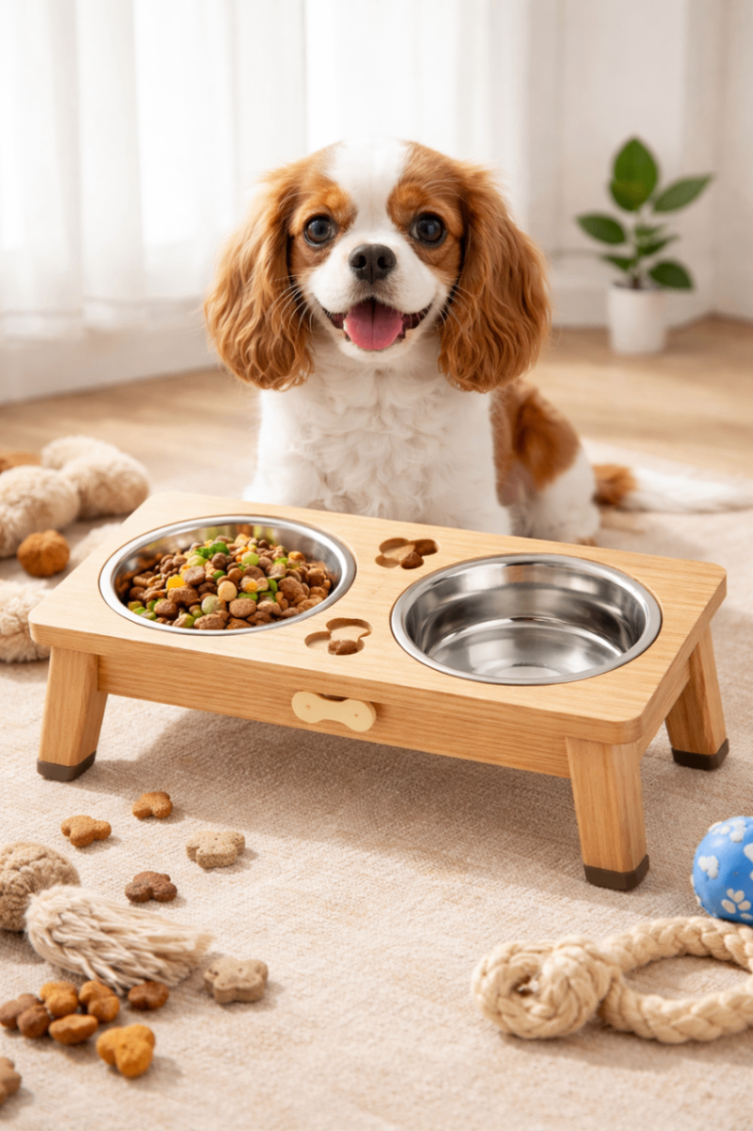 Dog by the feeding station at Bearly Roughing It