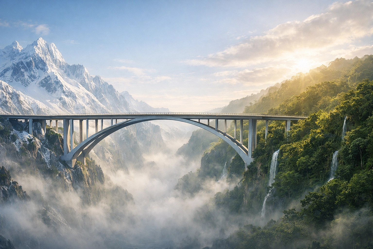 A bridge connecting two different worlds, representing the intentional path toward unity and understanding.