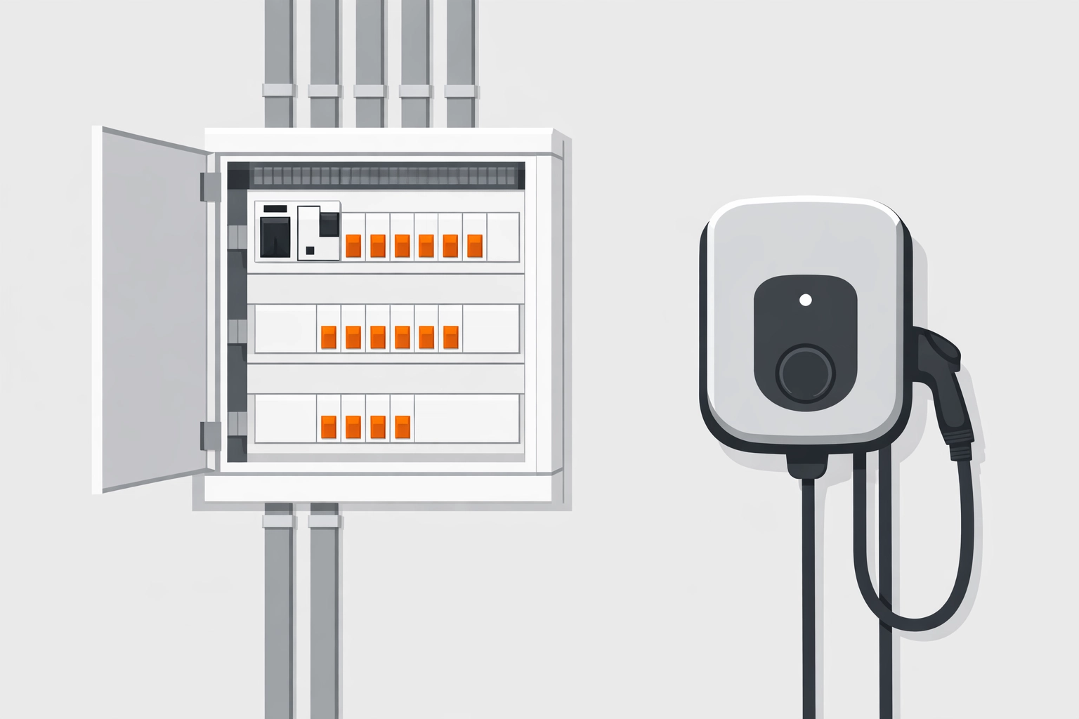 Moderne Elektroinstallation mit Verteilerkasten und Wallbox für PV-Strom-Nutzung in Wien.