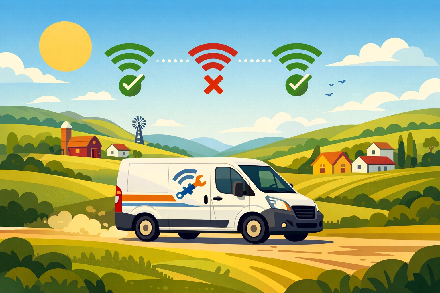Service van with offline connectivity in rural area for field contractors