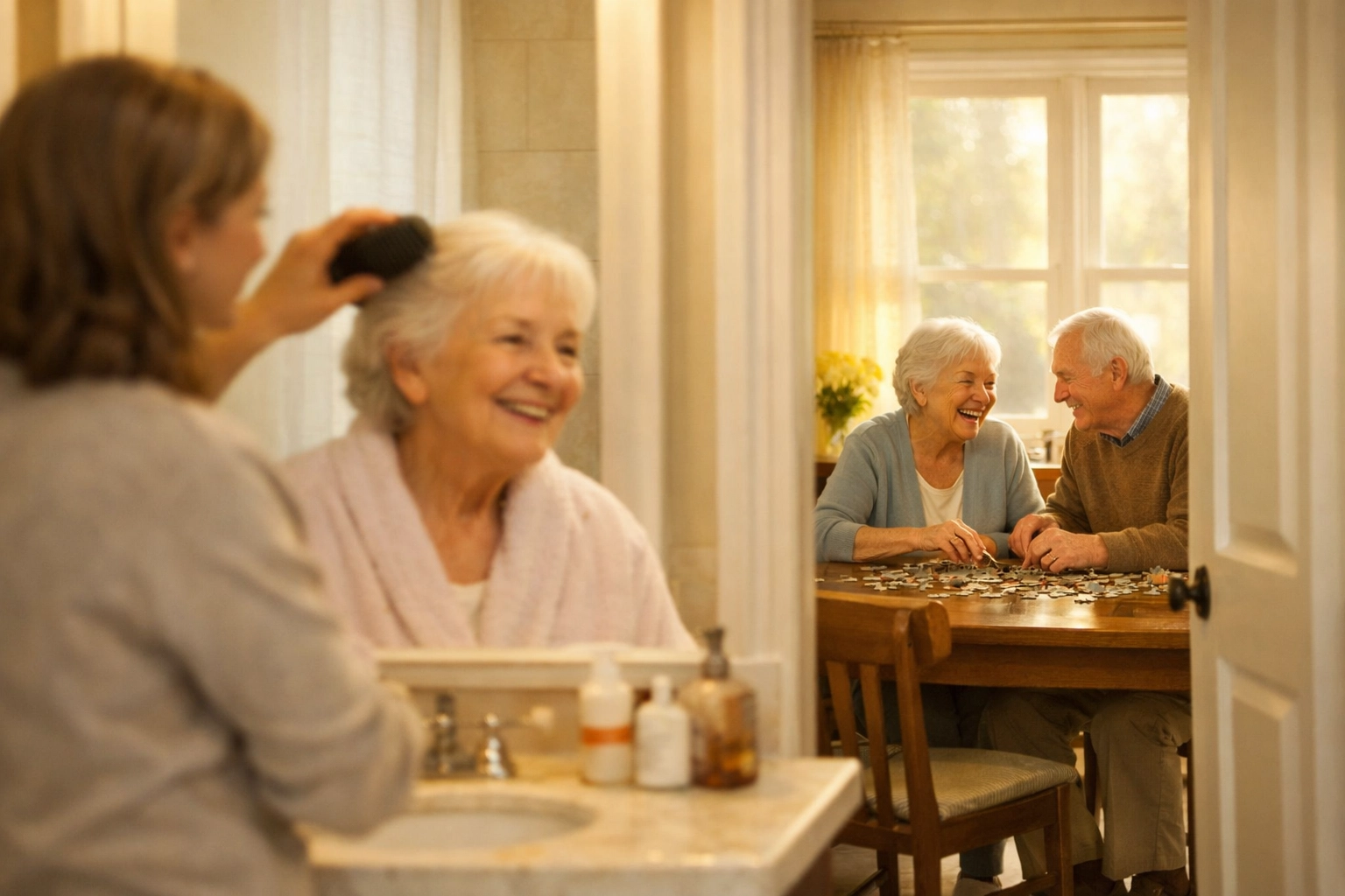 In home care combining personal care and companionship services for elderly woman