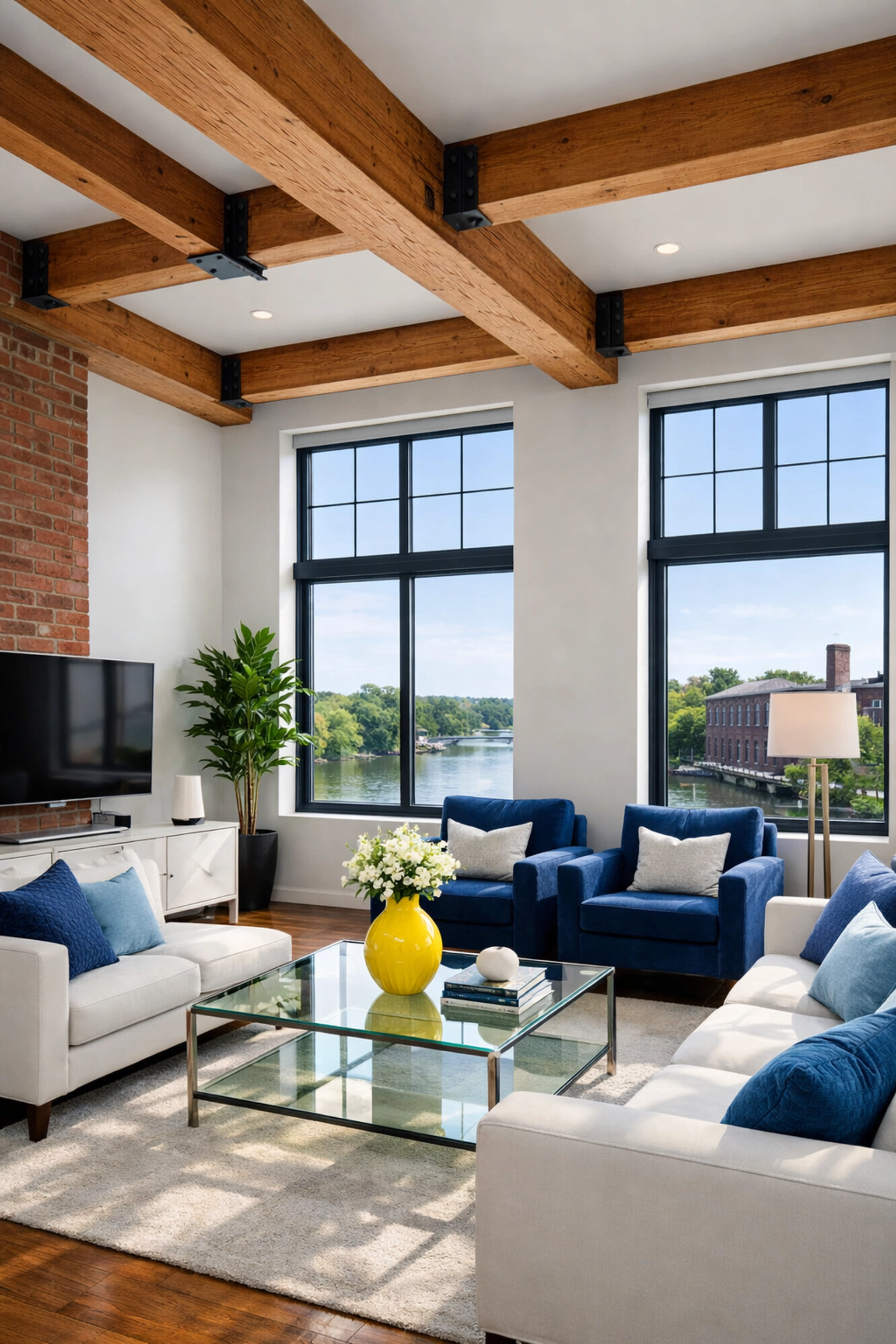 Luxury house cleaning MA in a spotless Lowell apartment featuring high ceilings and an eco-friendly atmosphere.