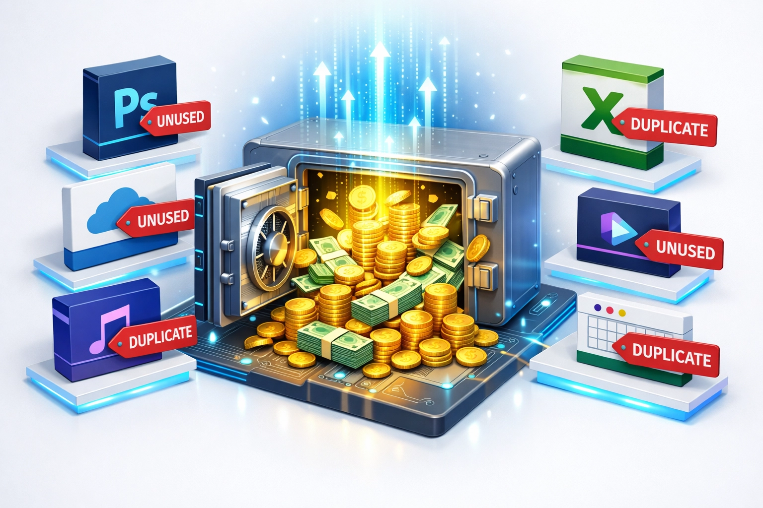 Software license optimization through ITAM showing recovered costs from unused and duplicate licenses
