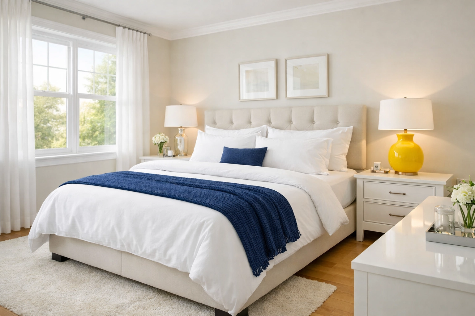 A bright and fresh master bedroom after a comprehensive professional House Cleaning Ayer MA service.