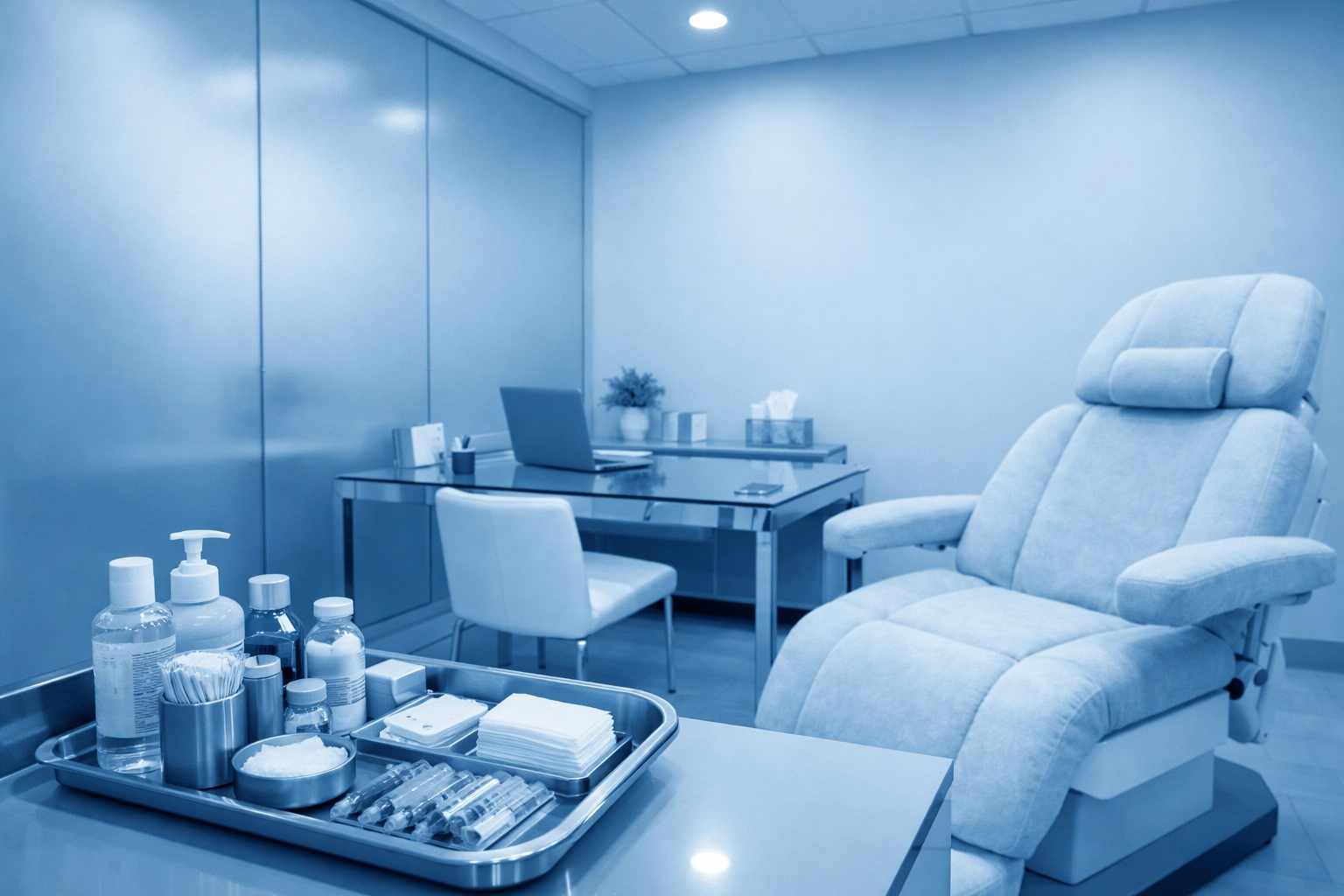 Professional medspa consultation suite set up for patient NAD+ therapy and wellness protocols.