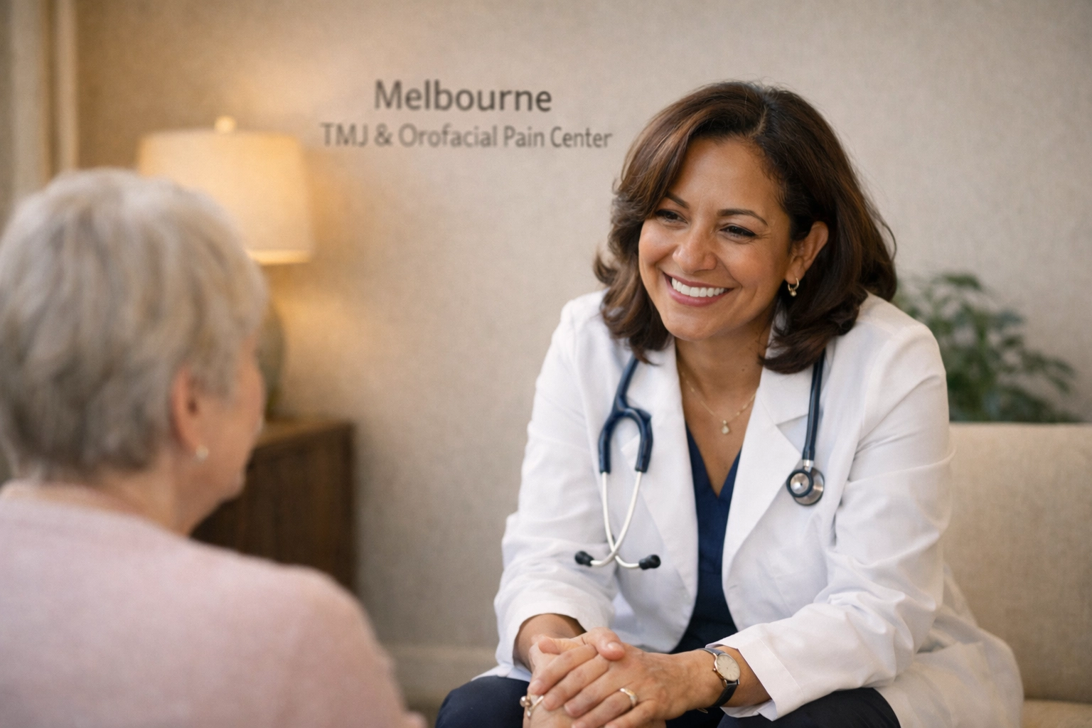 Dr. Hanzara Panol consulting with a patient to provide personalized, out-of-network orofacial pain treatment.